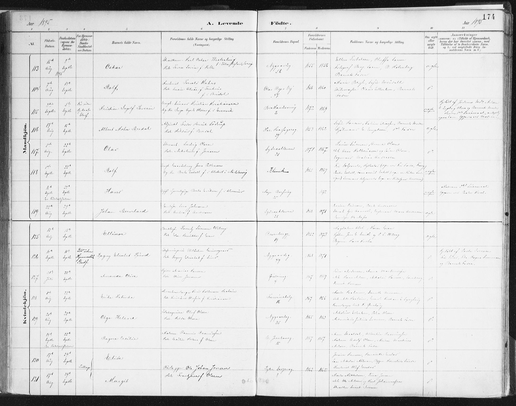 Johanneskirken sokneprestembete, AV/SAB-A-76001/H/Haa/L0001: Parish register (official) no. A 1, 1885-1900, p. 174