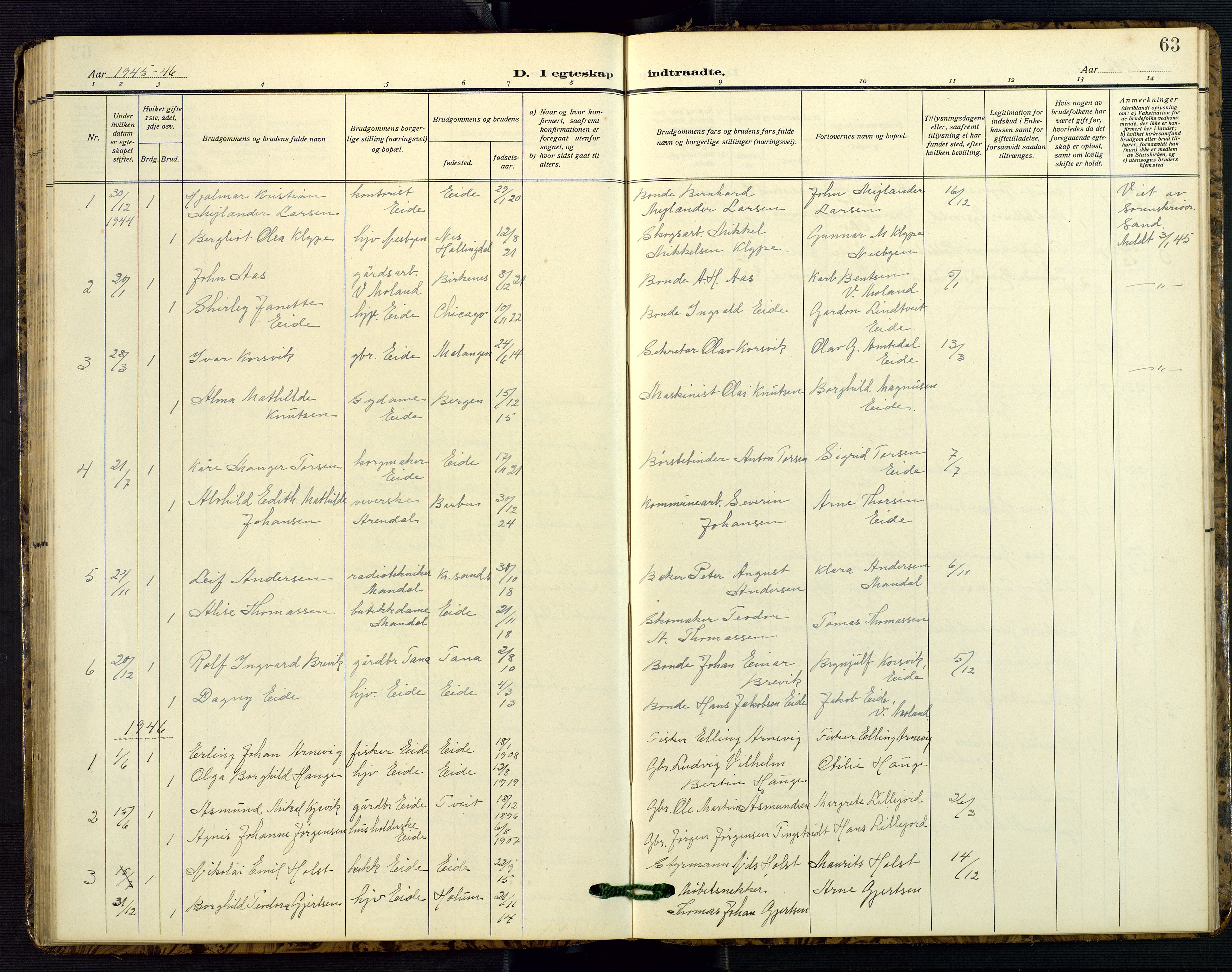 Hommedal sokneprestkontor, SAK/1111-0023/F/Fb/Fba/L0005: Parish register (copy) no. B 5, 1909-1957, p. 63
