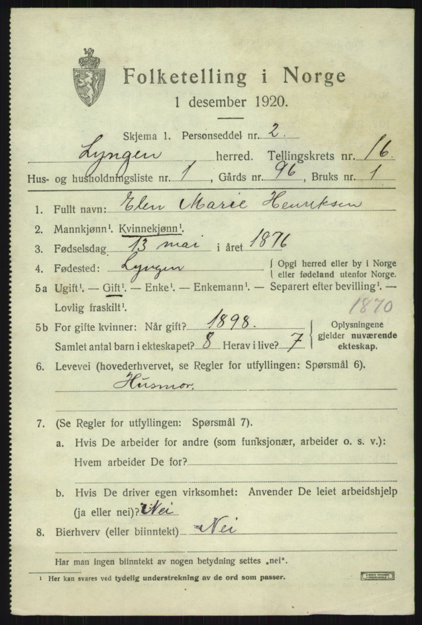 SATØ, 1920 census for Lyngen, 1920, p. 13265