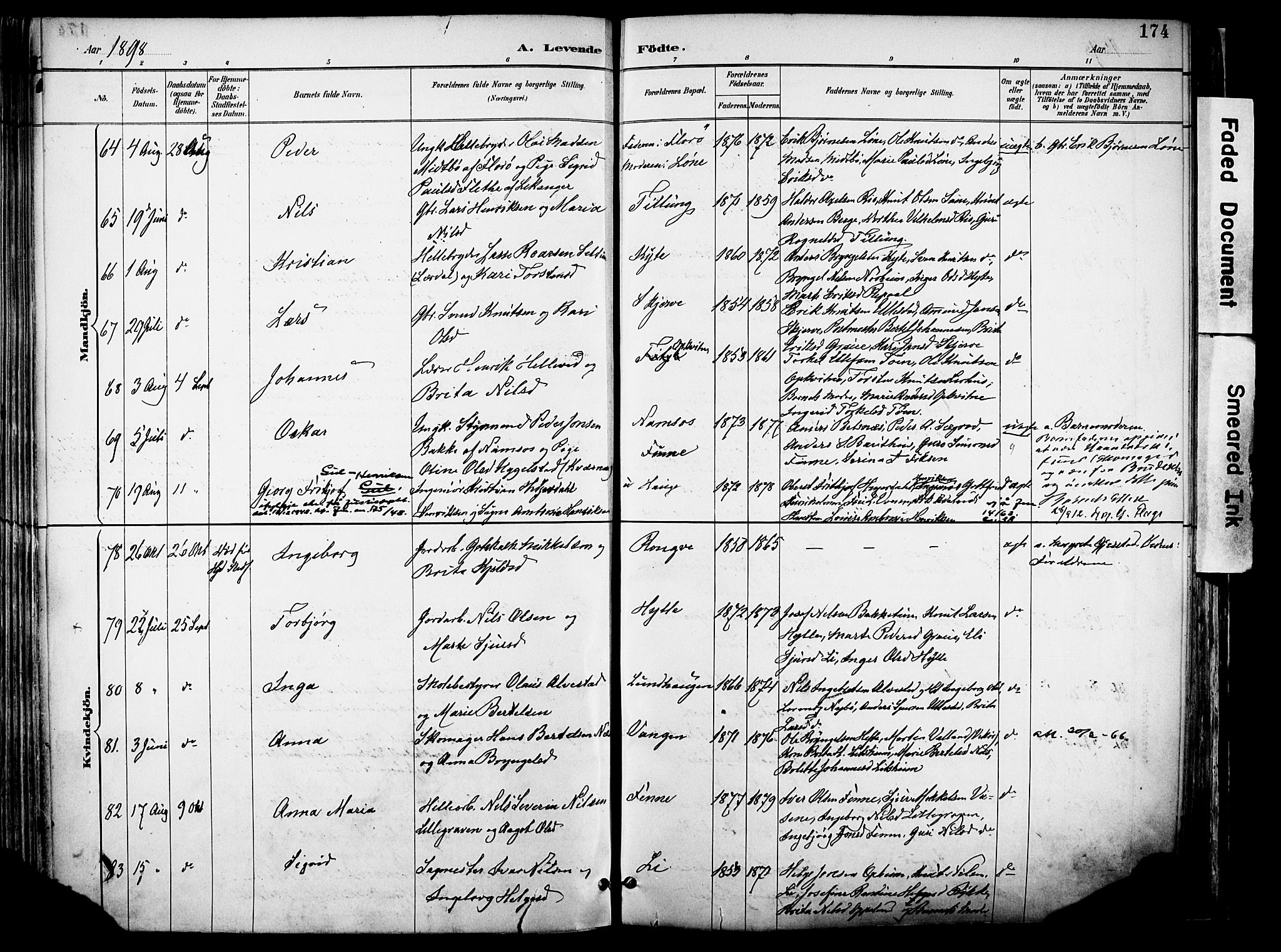 Voss sokneprestembete, AV/SAB-A-79001/H/Haa: Parish register (official) no. A 21, 1887-1903, p. 174