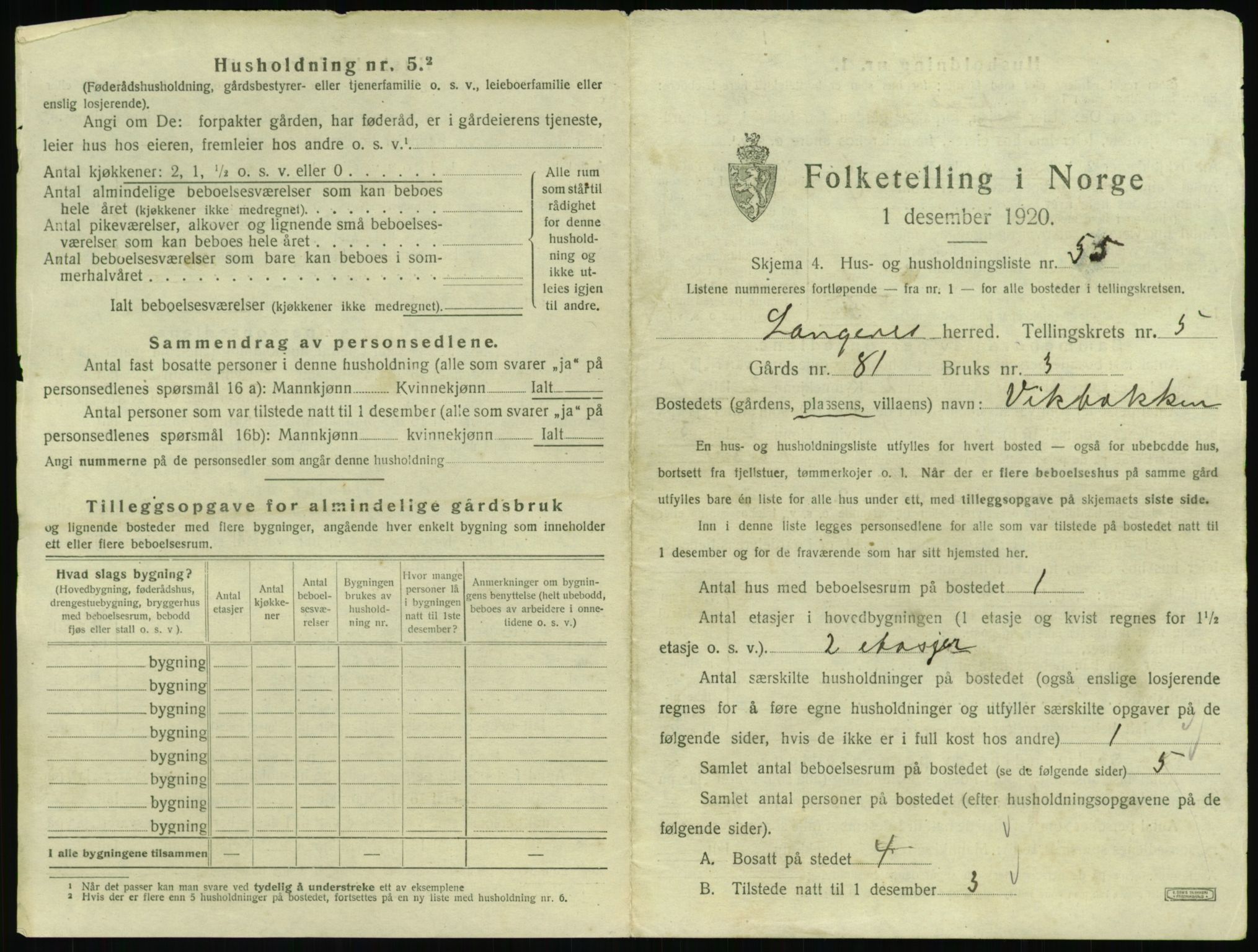 SAT, 1920 census for Langenes, 1920, p. 374