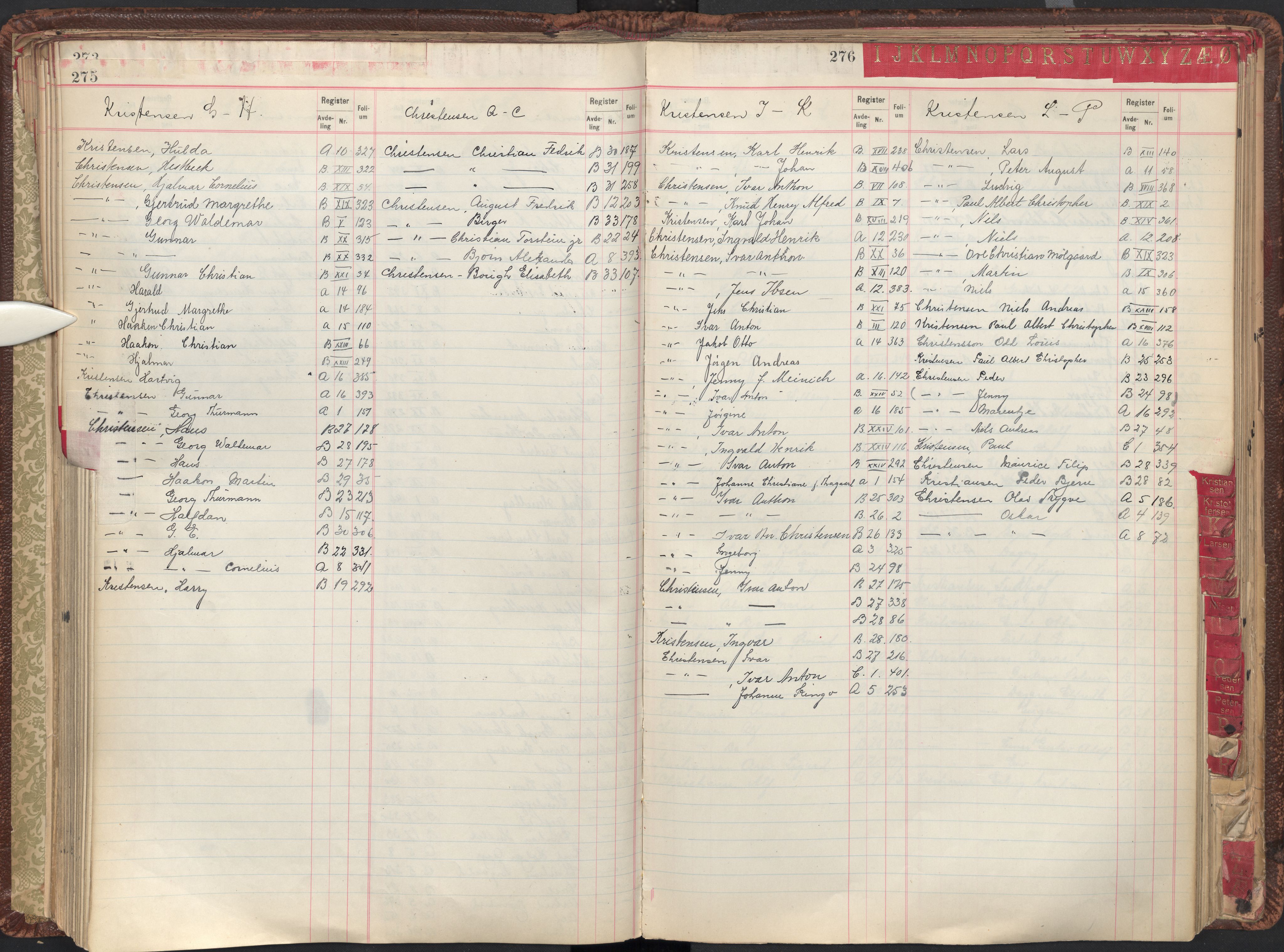 Oslo byfogd avd. II, AV/SAO-A-10942/G/Ga/Gab/L0003: Personregister: A 1-17, B 1-33, C 1-2, 1921, p. 275-276