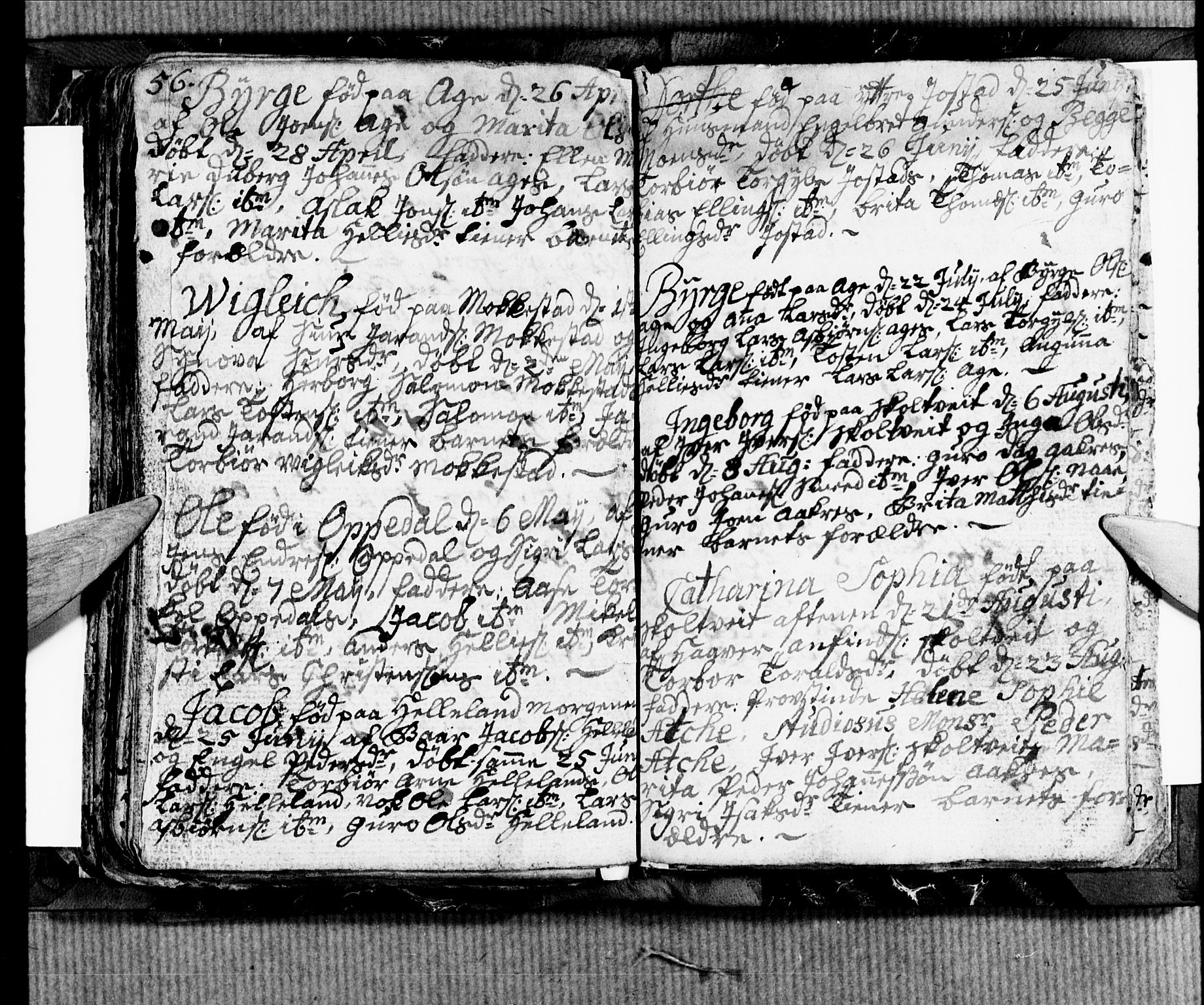 Ullensvang sokneprestembete, SAB/A-78701/H/Hab: Parish register (copy) no. B 2, 1766-1768, p. 56-57