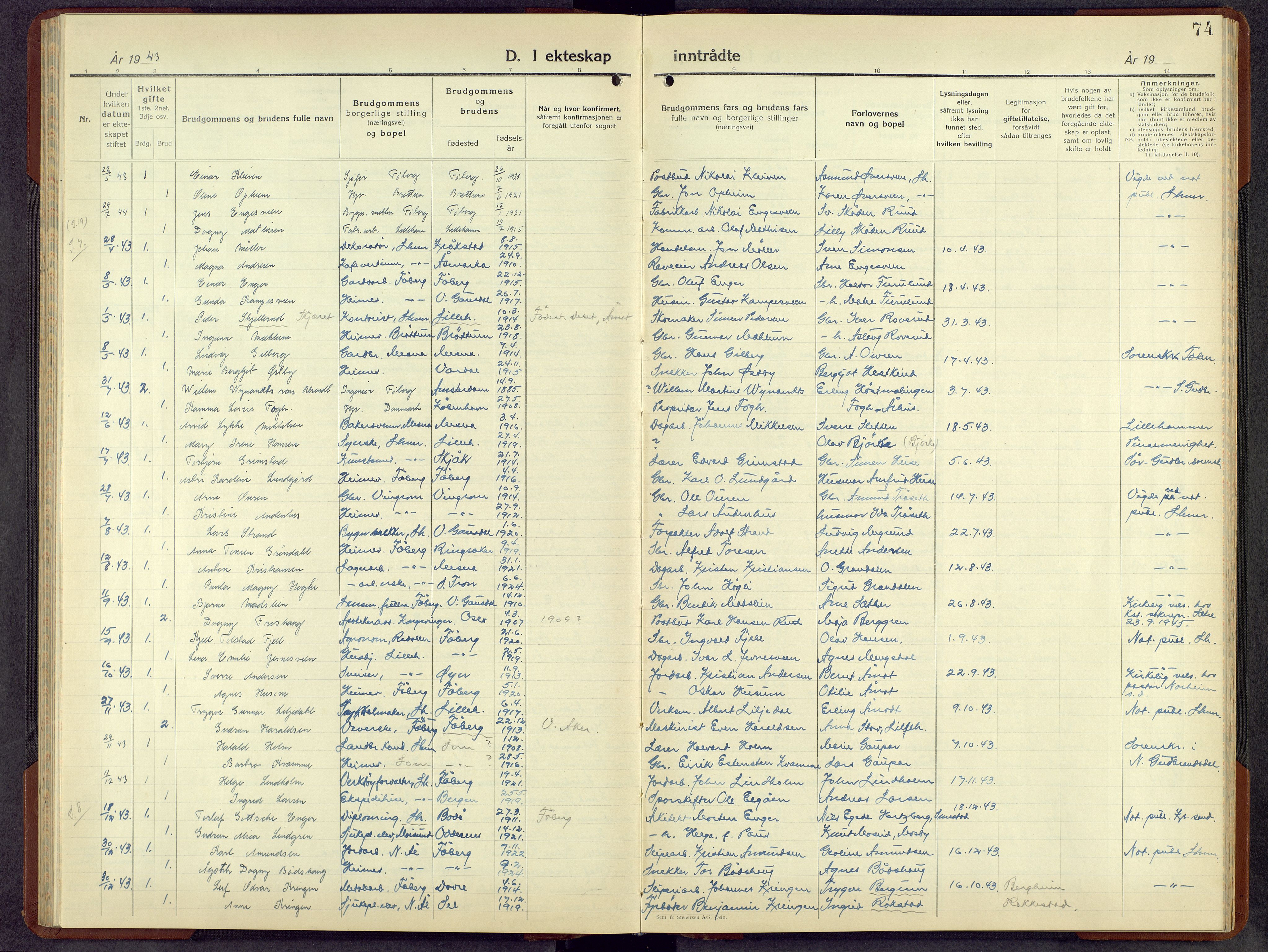 Fåberg prestekontor, SAH/PREST-086/H/Ha/Hab/L0018: Parish register (copy) no. 18, 1940-1967, p. 74