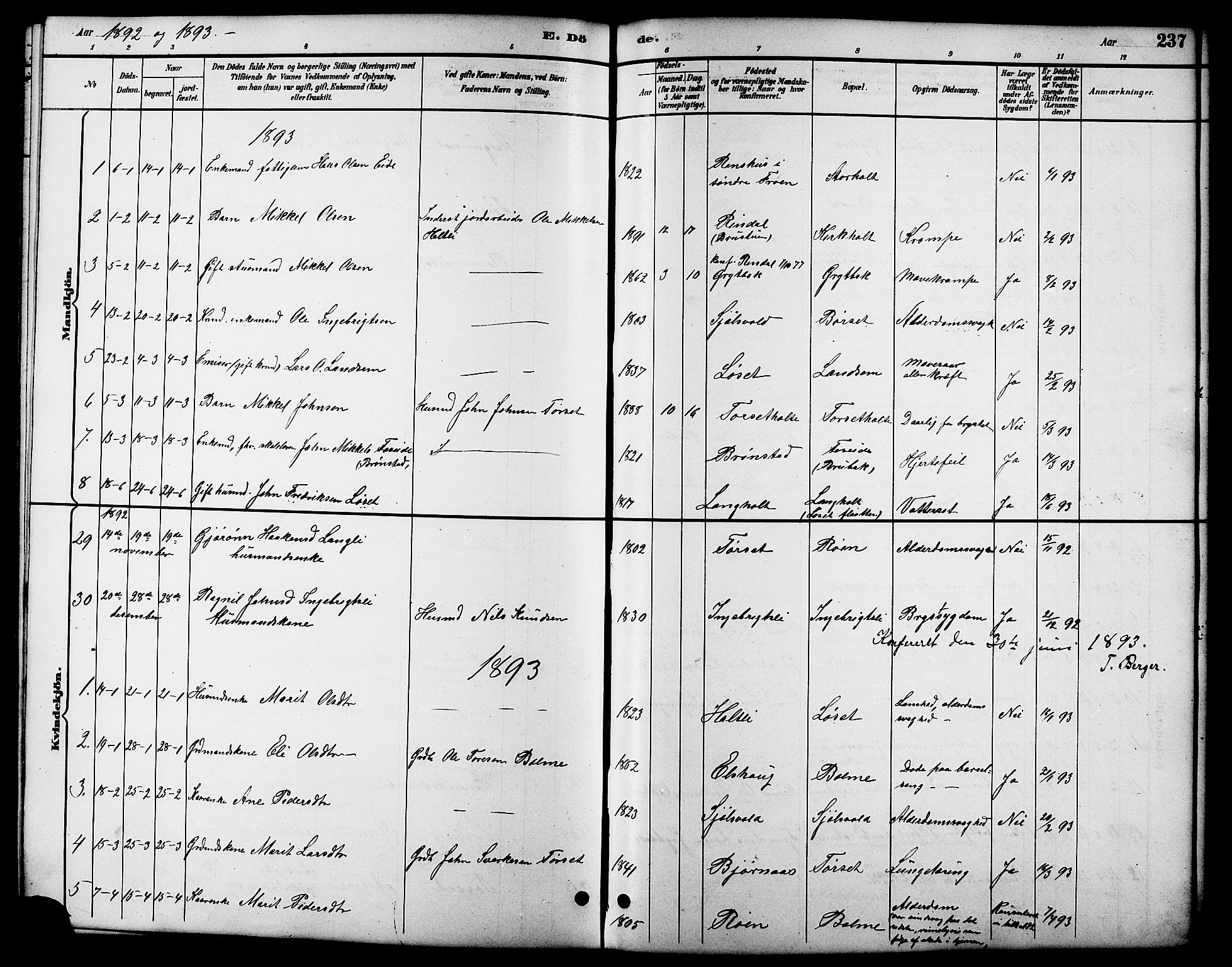 Ministerialprotokoller, klokkerbøker og fødselsregistre - Møre og Romsdal, AV/SAT-A-1454/598/L1078: Parish register (copy) no. 598C03, 1892-1909, p. 237