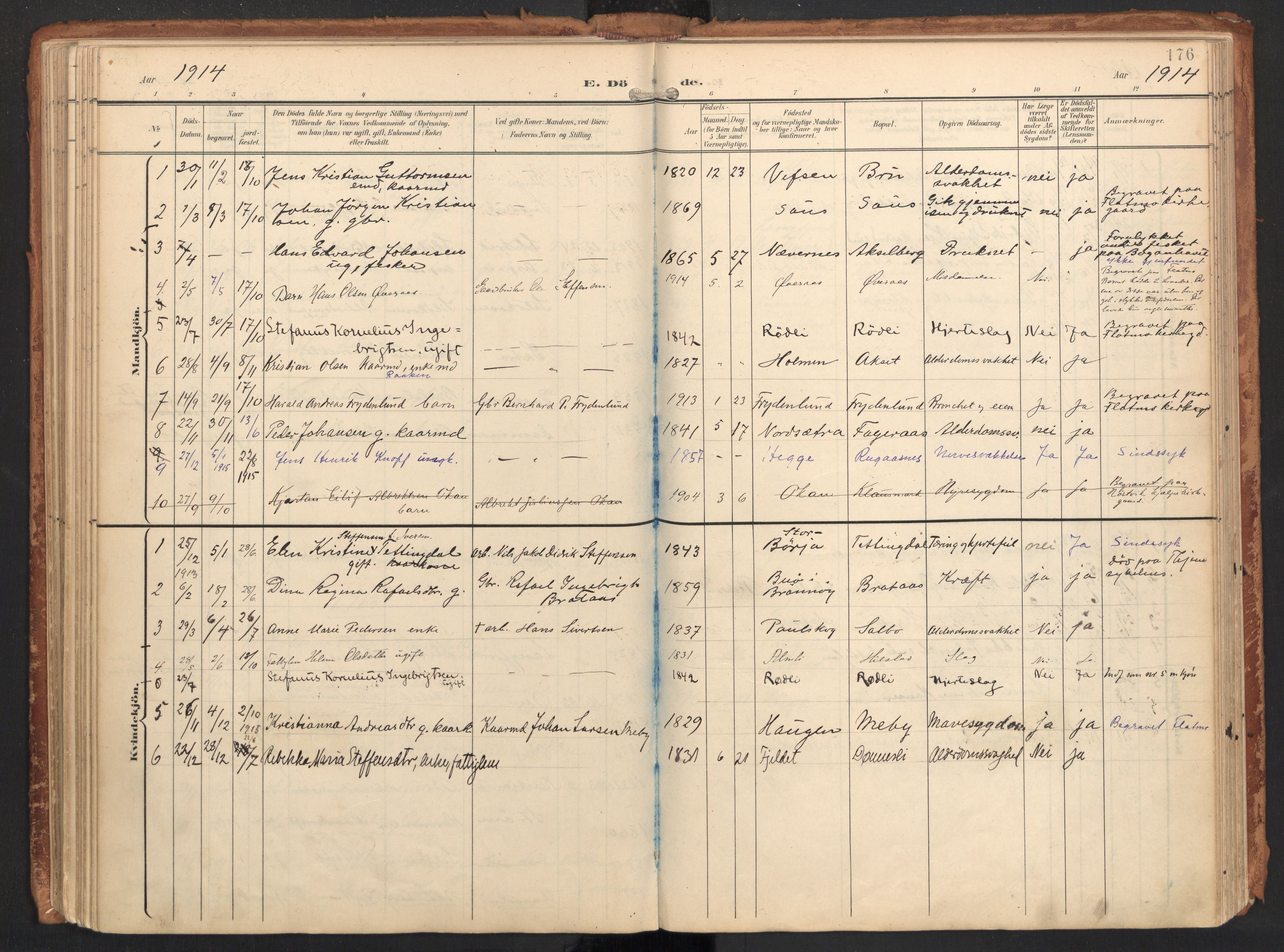 Ministerialprotokoller, klokkerbøker og fødselsregistre - Nordland, SAT/A-1459/814/L0227: Parish register (official) no. 814A08, 1899-1920, p. 176
