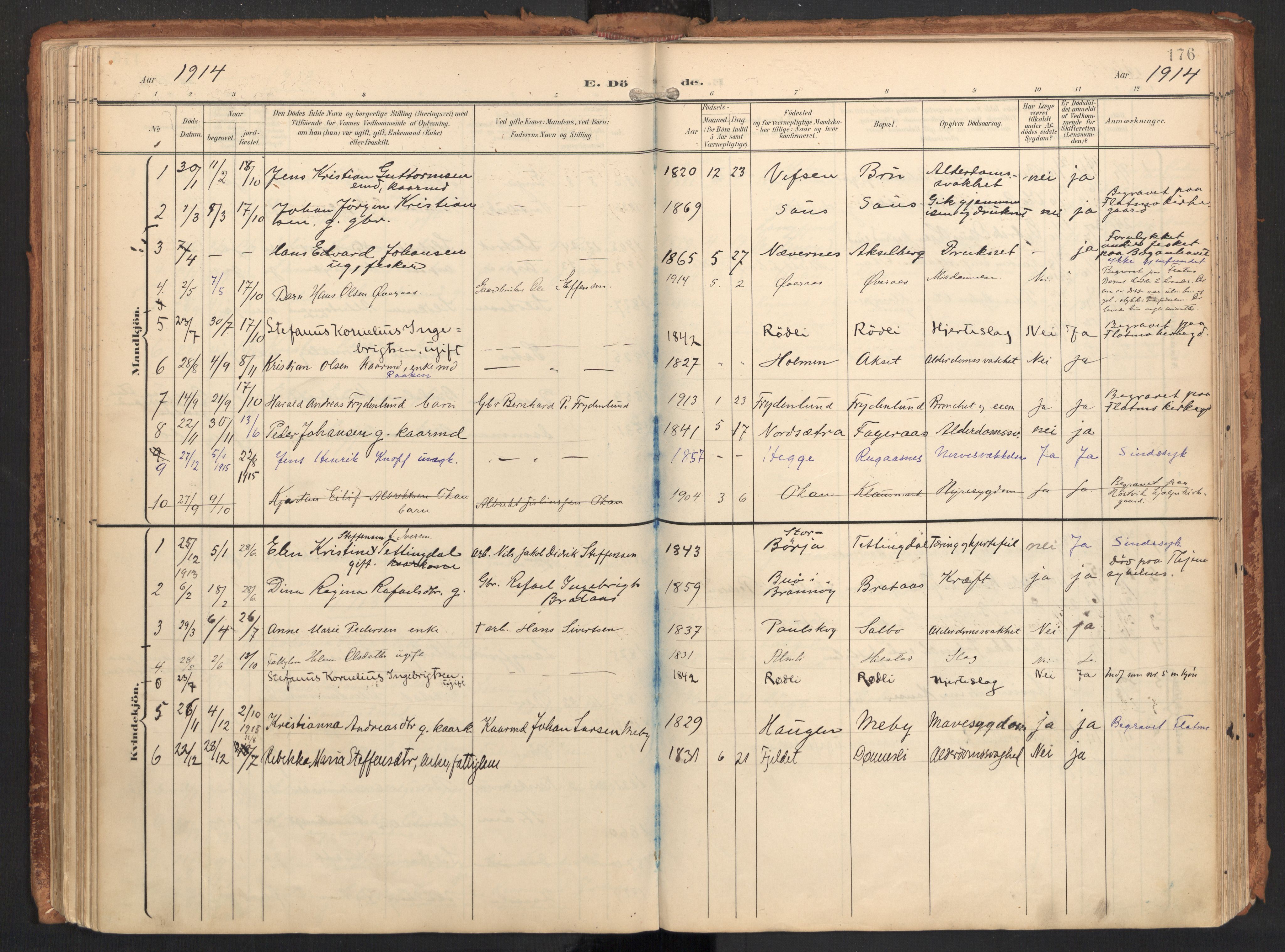 Ministerialprotokoller, klokkerbøker og fødselsregistre - Nordland, AV/SAT-A-1459/814/L0227: Parish register (official) no. 814A08, 1899-1920, p. 176