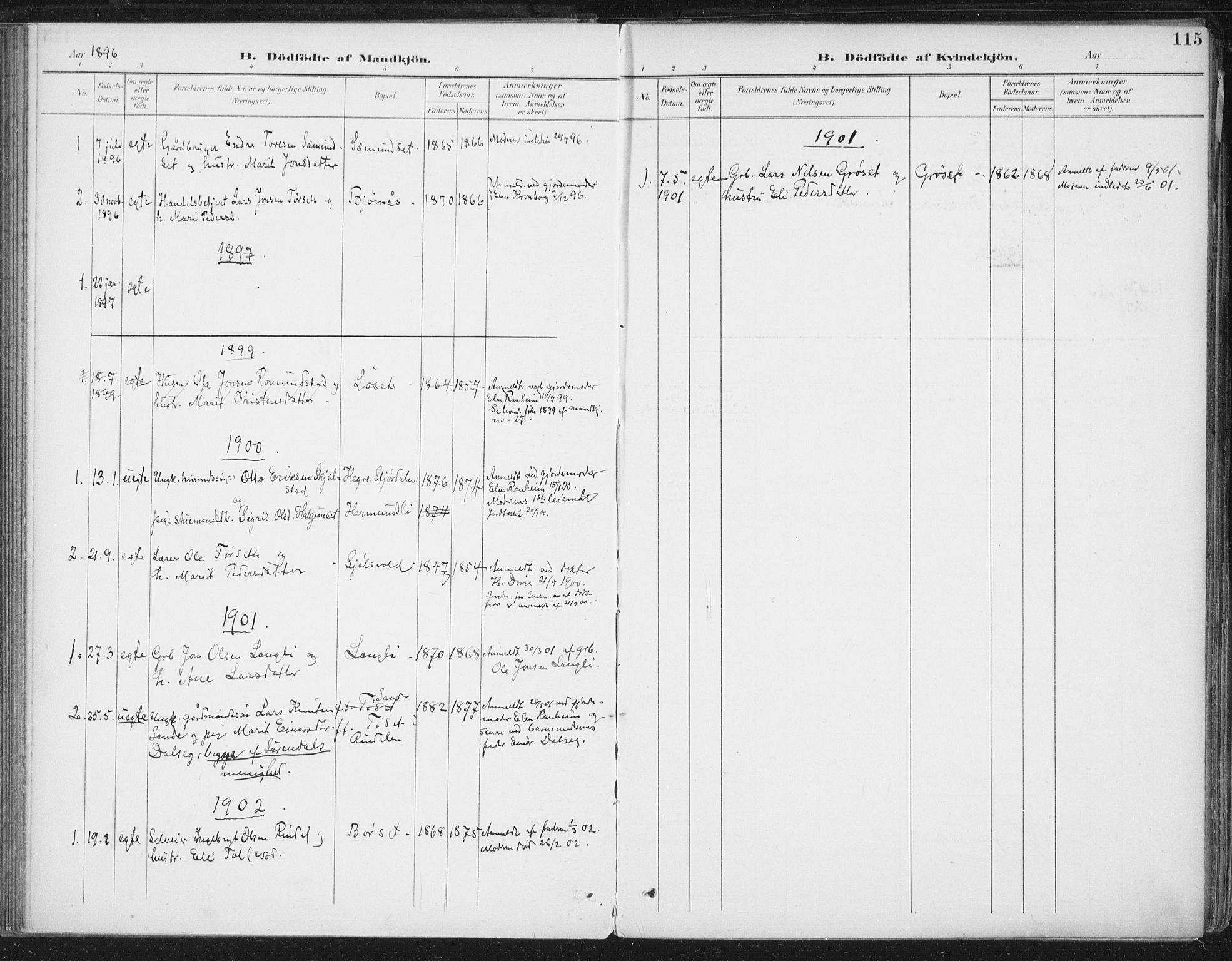 Ministerialprotokoller, klokkerbøker og fødselsregistre - Møre og Romsdal, SAT/A-1454/598/L1072: Parish register (official) no. 598A06, 1896-1910, p. 115