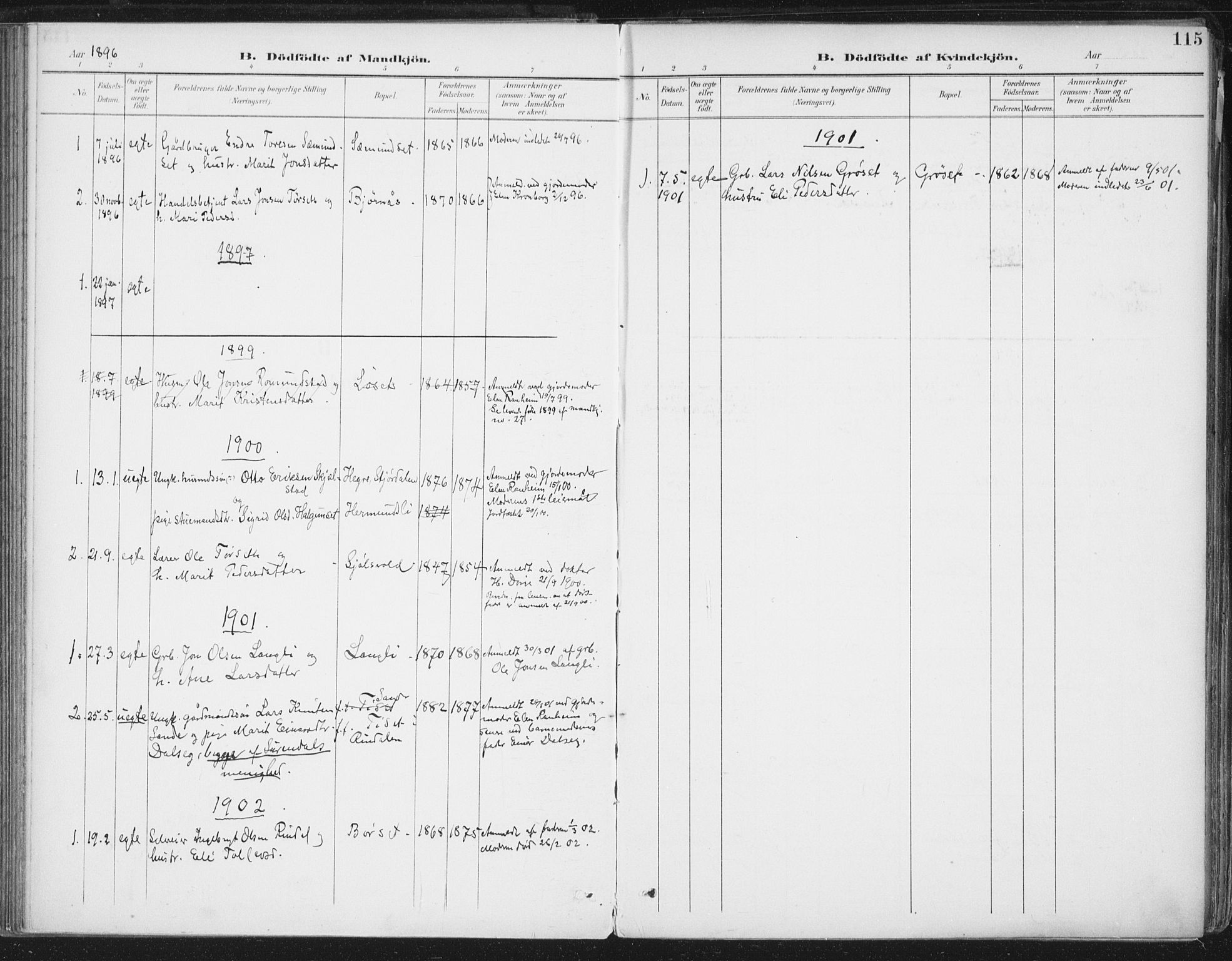 Ministerialprotokoller, klokkerbøker og fødselsregistre - Møre og Romsdal, AV/SAT-A-1454/598/L1072: Parish register (official) no. 598A06, 1896-1910, p. 115