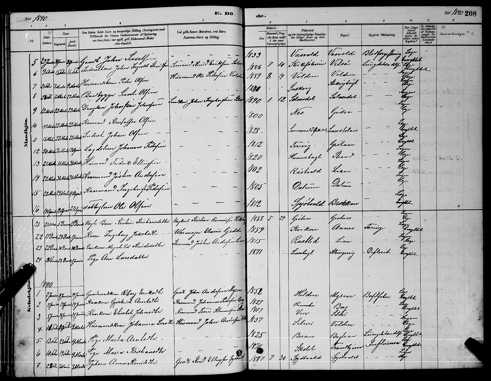 Ministerialprotokoller, klokkerbøker og fødselsregistre - Sør-Trøndelag, SAT/A-1456/630/L0504: Parish register (copy) no. 630C02, 1879-1898, p. 208