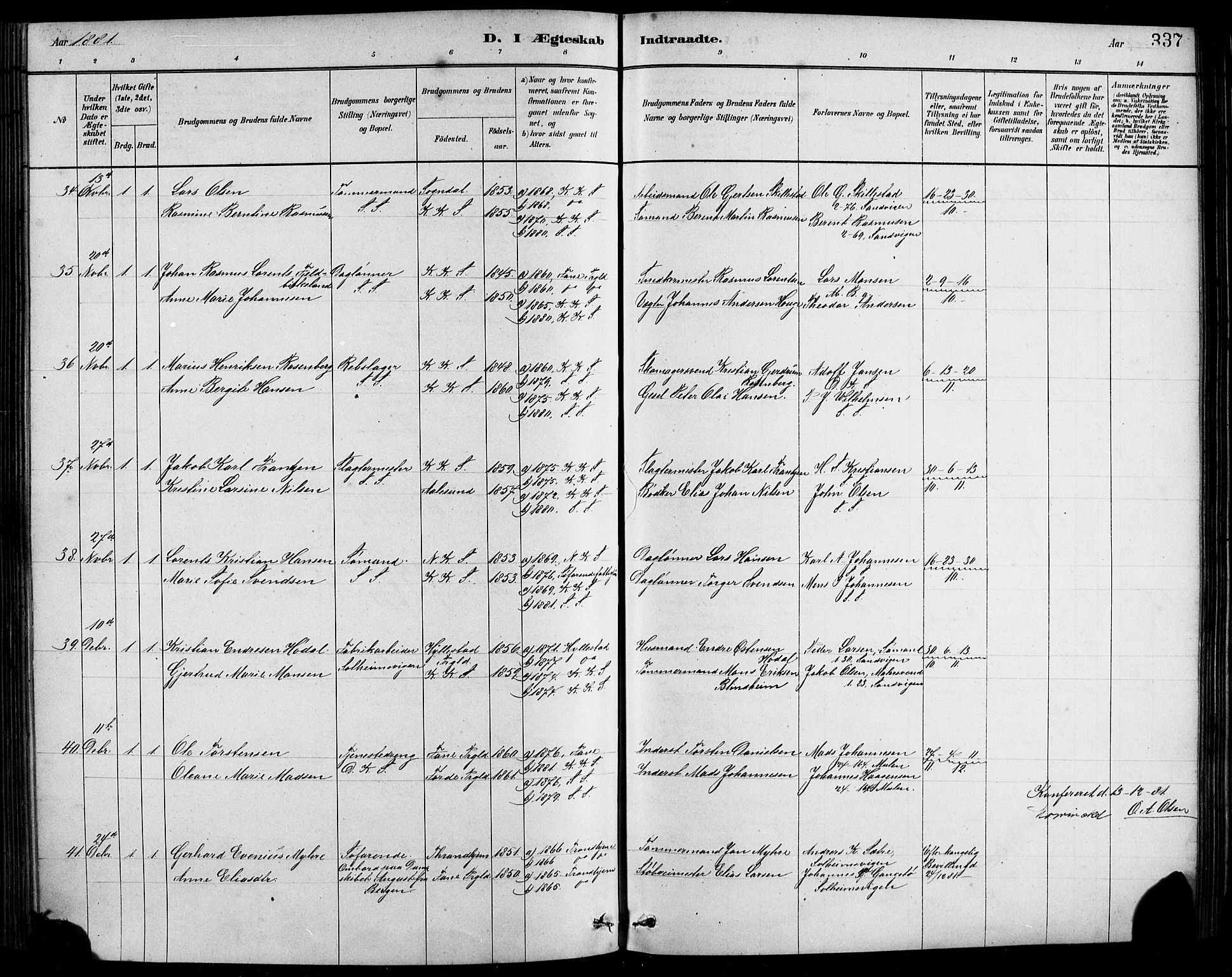 Sandviken Sokneprestembete, AV/SAB-A-77601/H/Hb/L0001: Parish register (copy) no. A 2, 1879-1892, p. 337