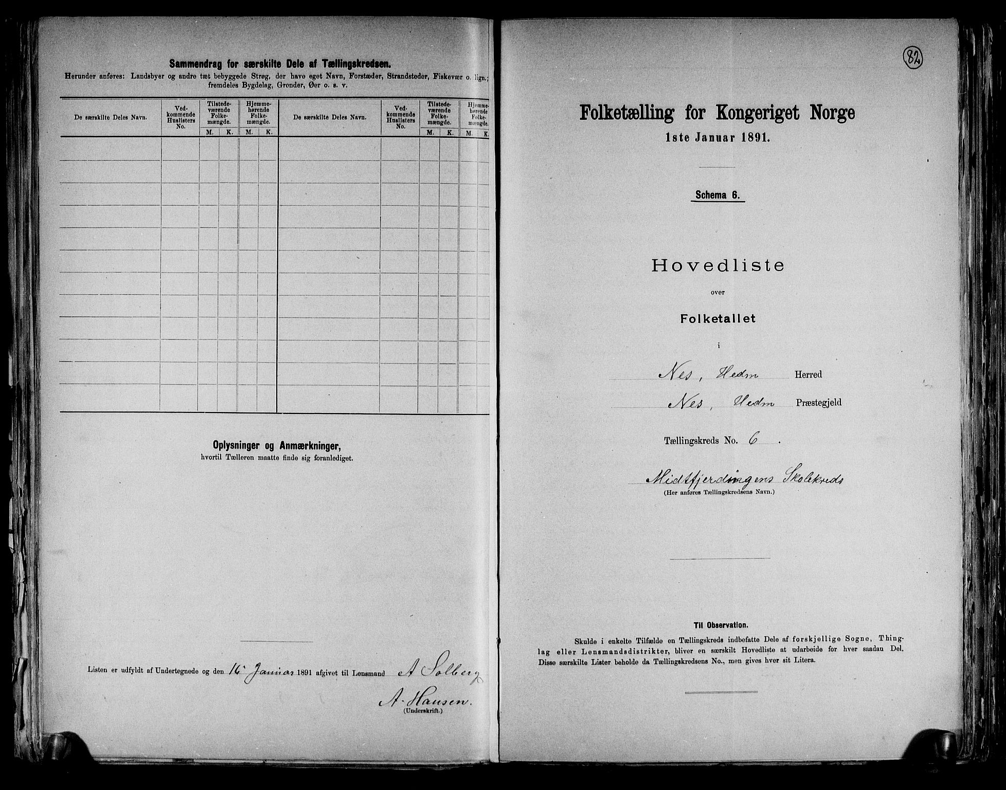 RA, 1891 census for 0411 Nes, 1891, p. 18