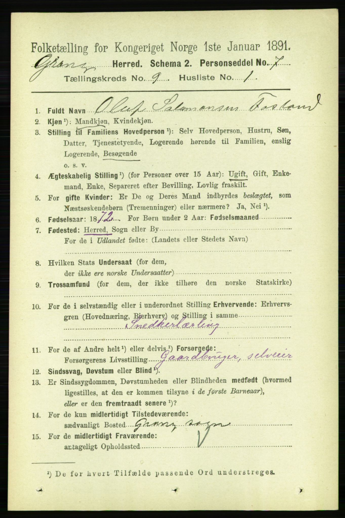 RA, 1891 census for 1742 Grong, 1891, p. 3144