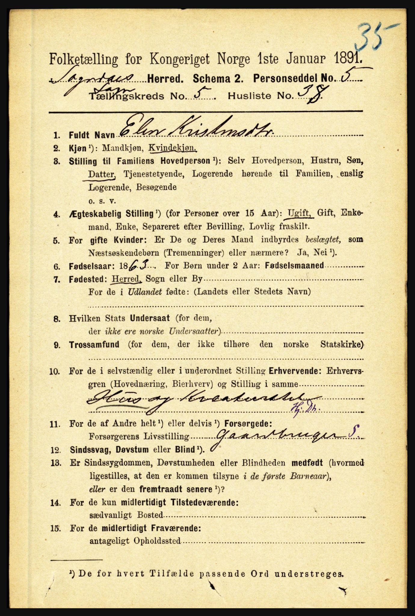 RA, 1891 census for 1420 Sogndal, 1891, p. 2543