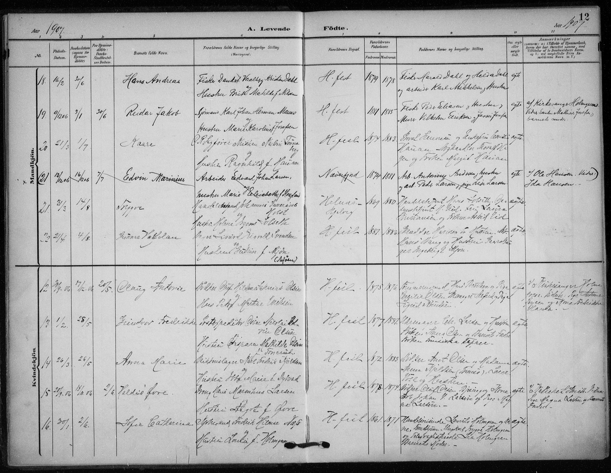 Hammerfest sokneprestkontor, SATØ/S-1347/H/Ha/L0014.kirke: Parish register (official) no. 14, 1906-1916, p. 12