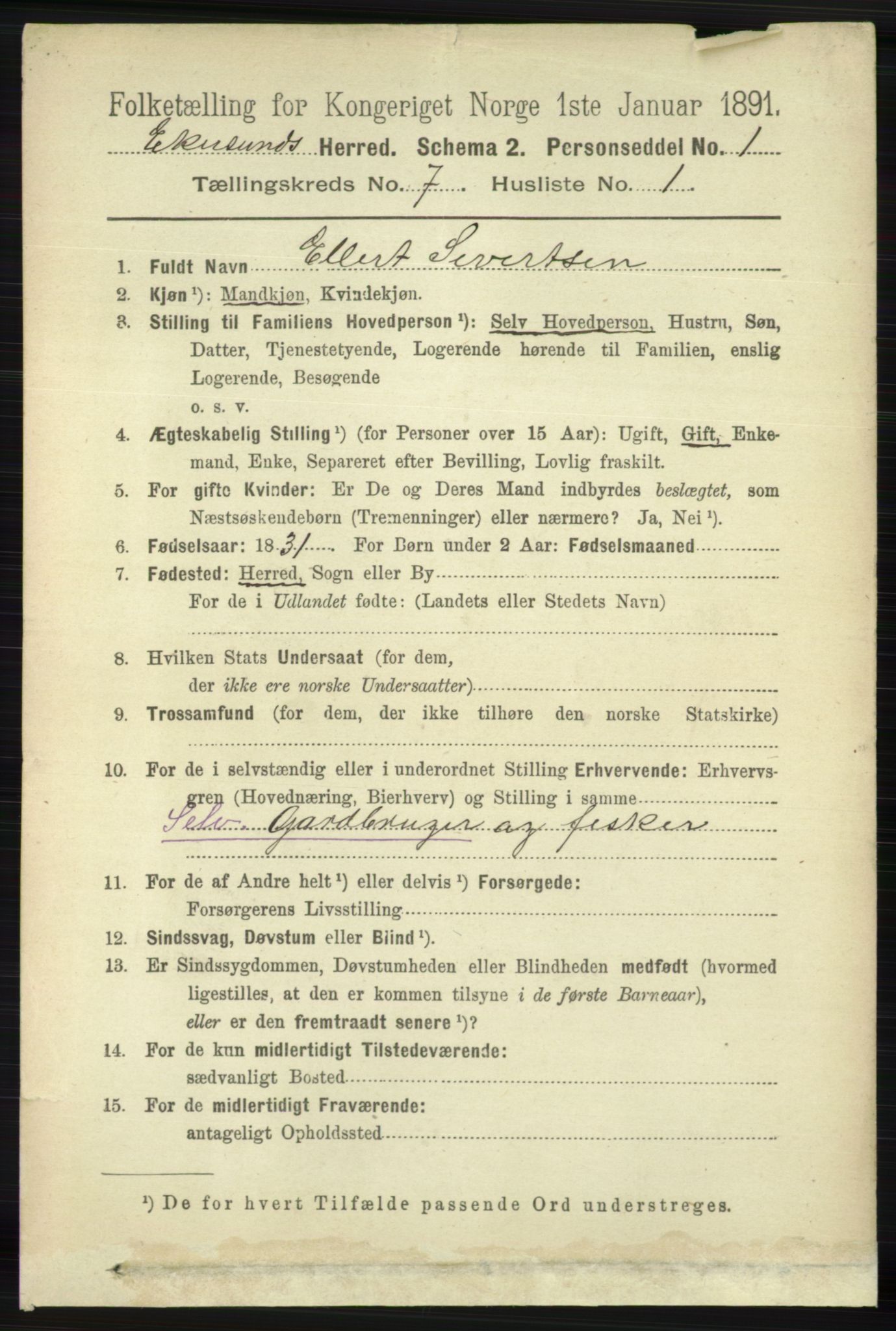 RA, 1891 census for 1116 Eigersund herred, 1891, p. 2831