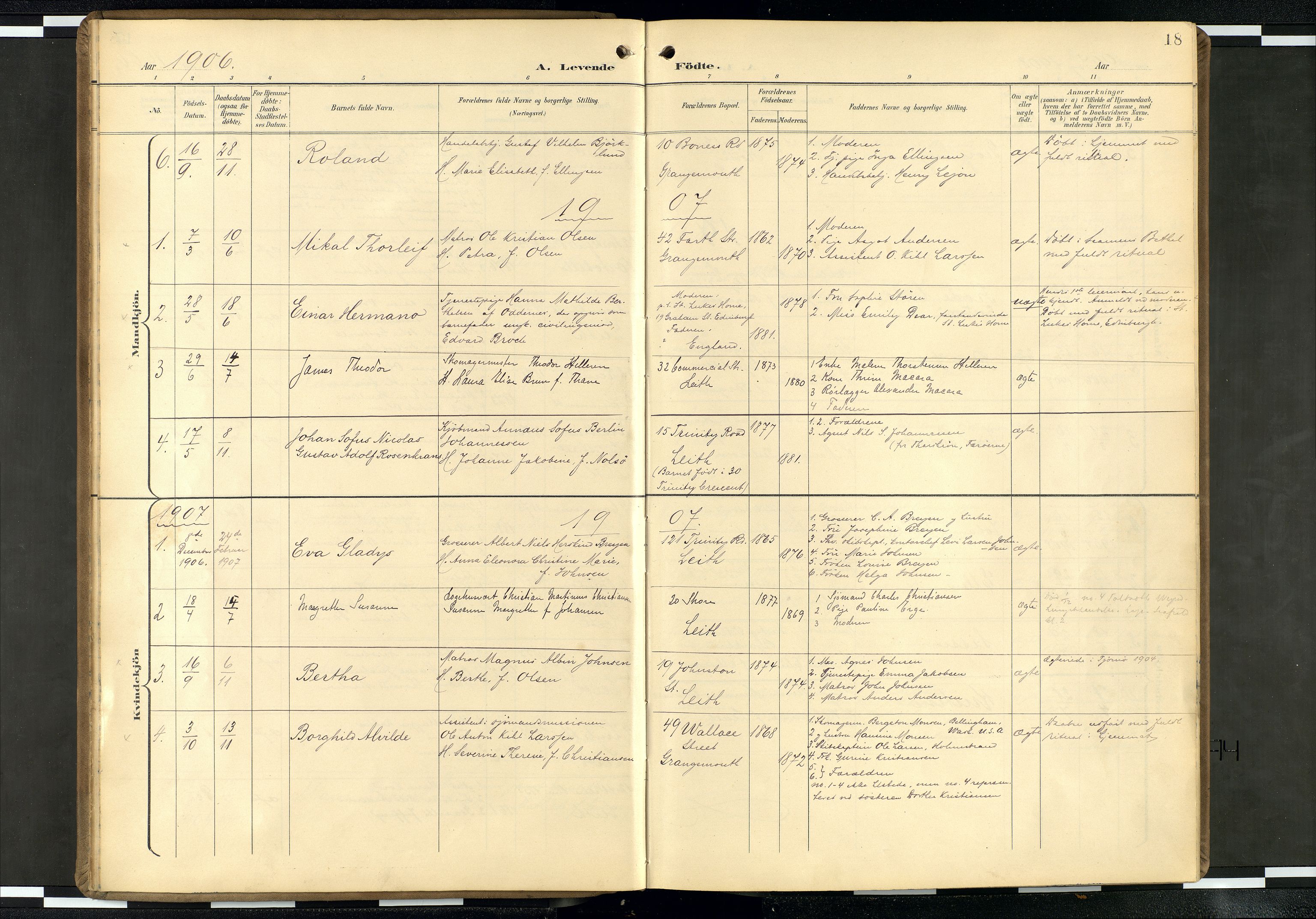 Den norske sjømannsmisjon i utlandet/Skotske havner (Leith, Glasgow), SAB/SAB/PA-0100/H/Ha/Haa/L0004: Parish register (official) no. A 4, 1899-1949, p. 17b-18a