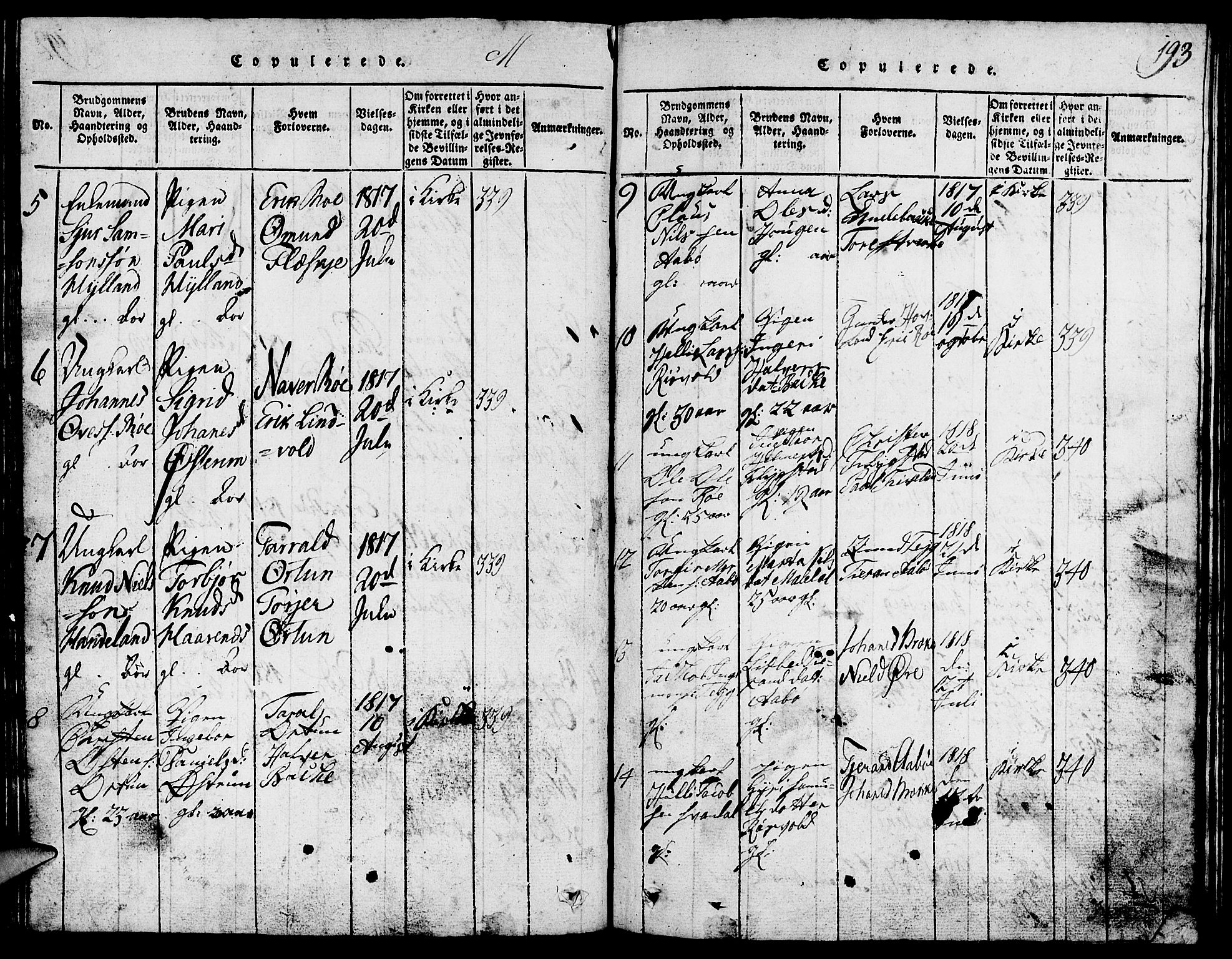 Suldal sokneprestkontor, SAST/A-101845/01/V/L0002: Parish register (copy) no. B 2, 1816-1845, p. 193
