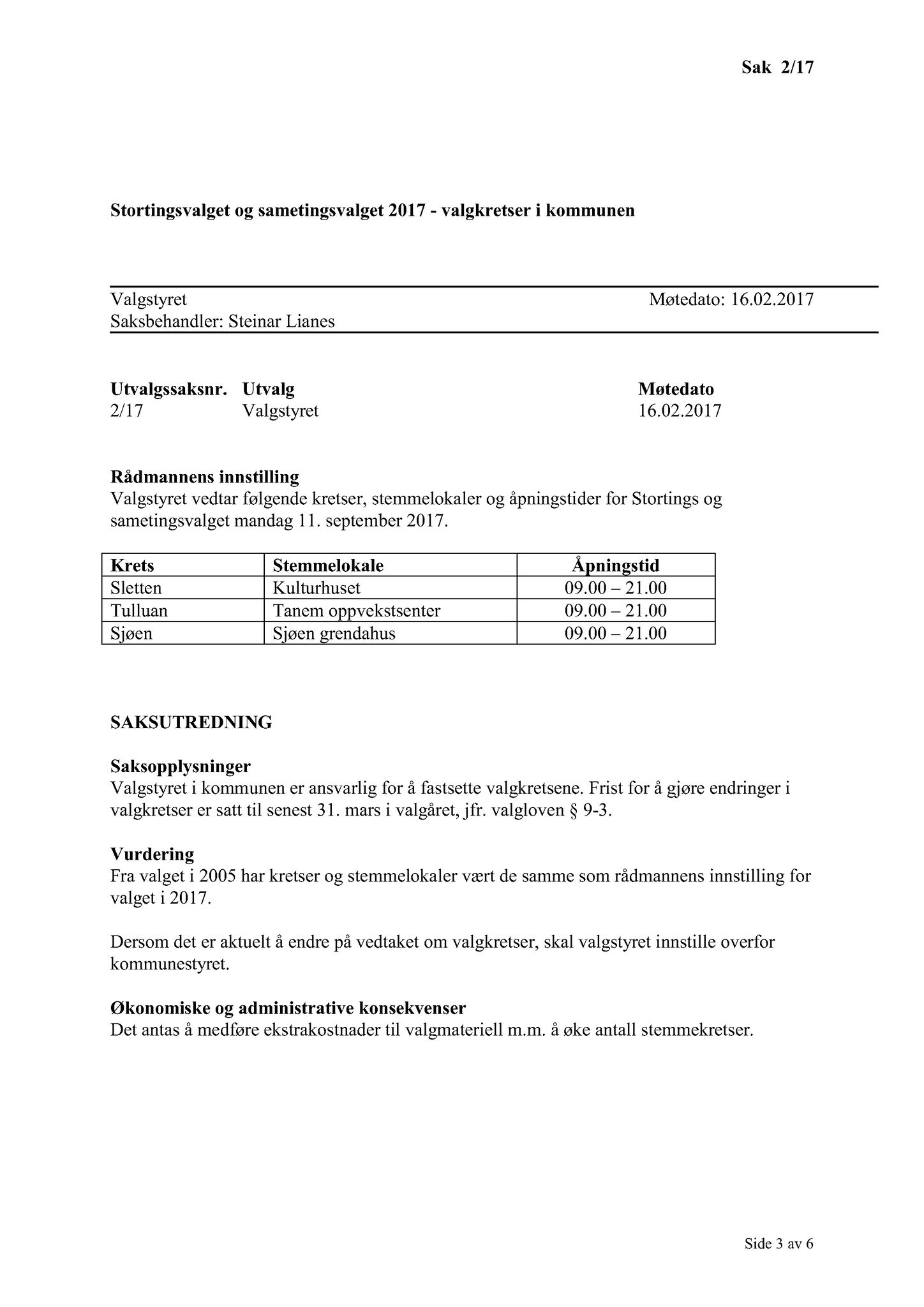 Klæbu Kommune, TRKO/KK/10-VS/L003: Valgnemnda - Møtedokumenter, 2017, p. 4