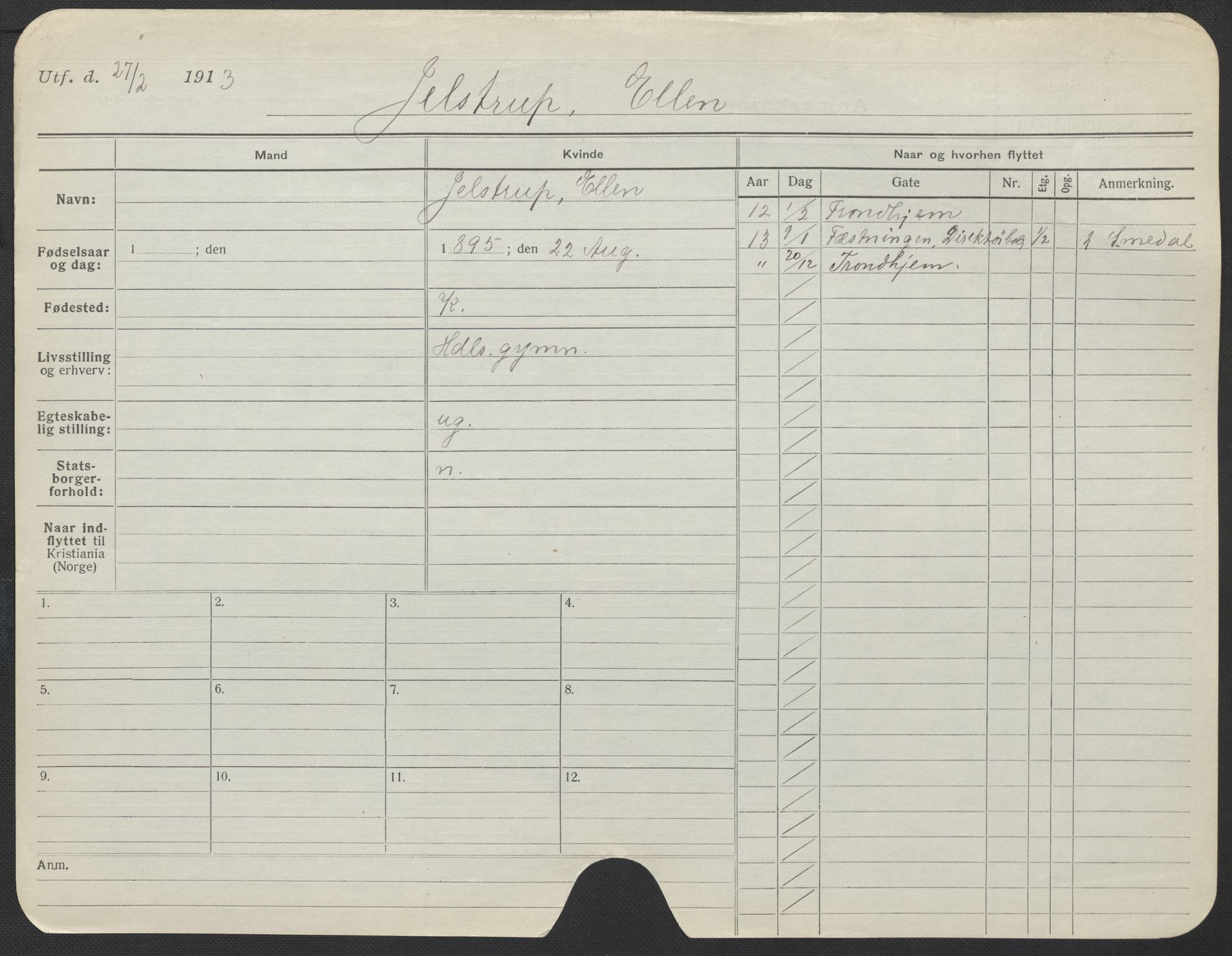 Oslo folkeregister, Registerkort, AV/SAO-A-11715/F/Fa/Fac/L0017: Kvinner, 1906-1914, p. 352a