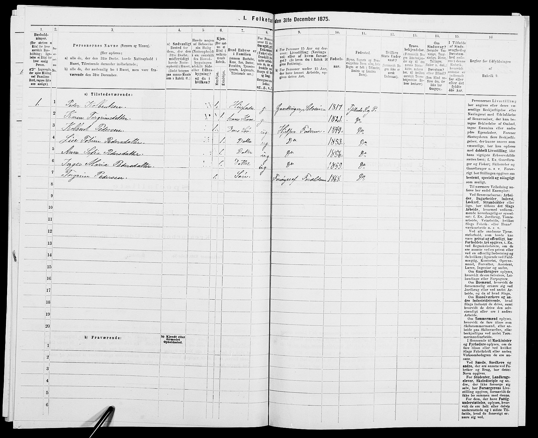 SAK, 1875 census for 1036P Fjotland, 1875, p. 206