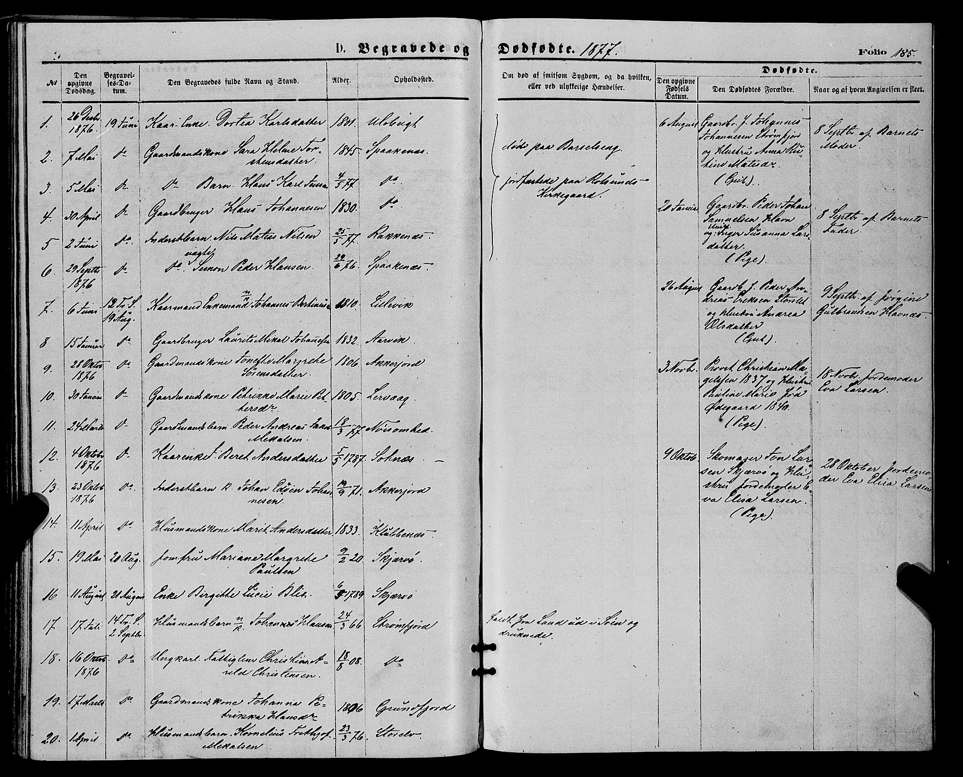 Skjervøy sokneprestkontor, AV/SATØ-S-1300/H/Ha/Haa/L0008kirke: Parish register (official) no. 8, 1871-1877, p. 185