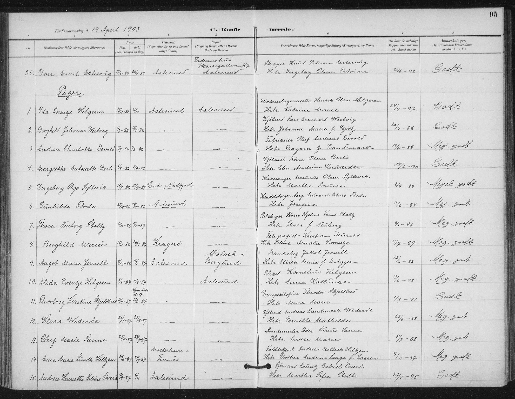 Ministerialprotokoller, klokkerbøker og fødselsregistre - Møre og Romsdal, AV/SAT-A-1454/529/L0457: Parish register (official) no. 529A07, 1894-1903, p. 95