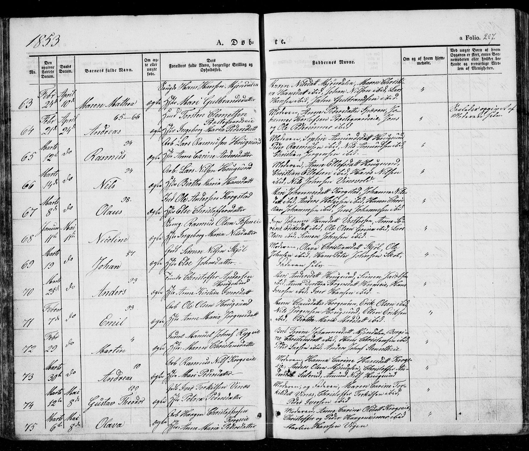 Eiker kirkebøker, AV/SAKO-A-4/G/Ga/L0002: Parish register (copy) no. I 2, 1832-1856, p. 227
