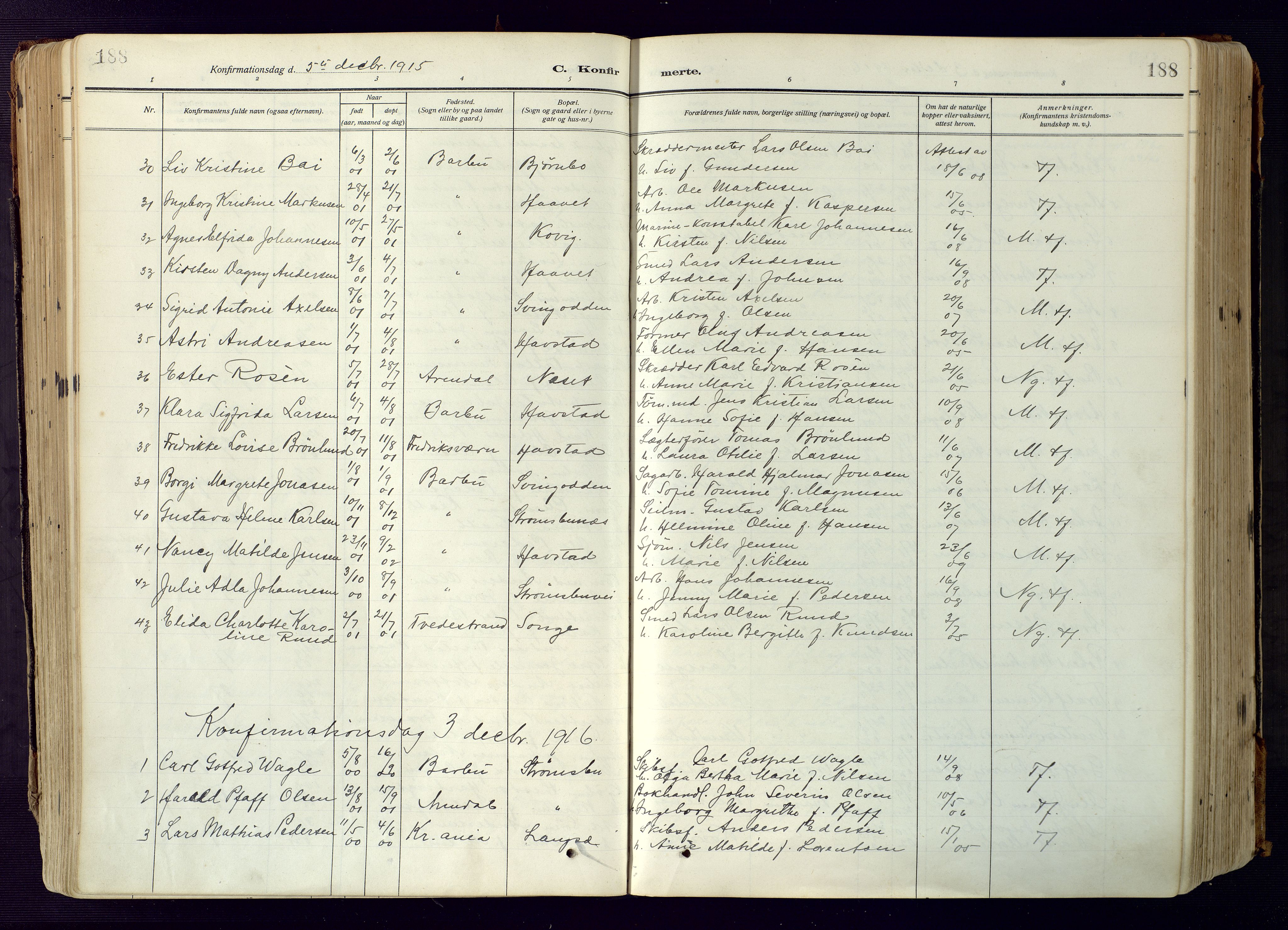 Barbu sokneprestkontor, SAK/1111-0003/F/Fa/L0006: Parish register (official) no. A 6, 1910-1929, p. 188