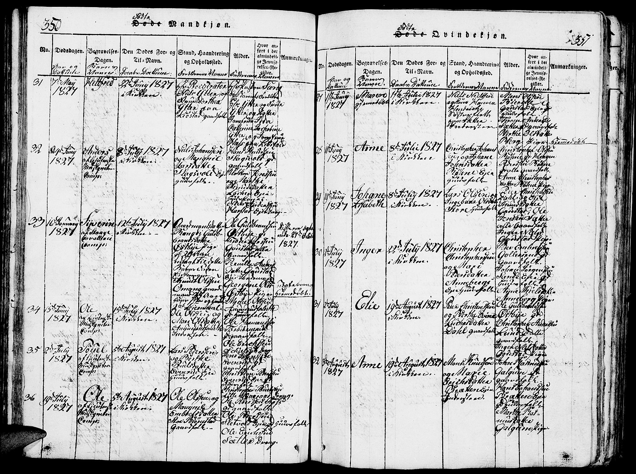 Romedal prestekontor, AV/SAH-PREST-004/L/L0005: Parish register (copy) no. 5, 1814-1829, p. 350-351