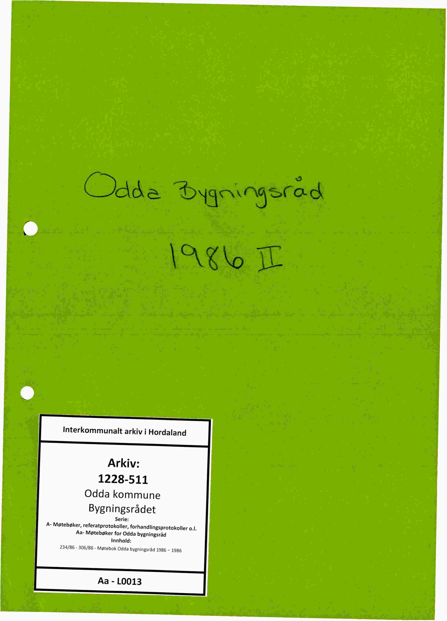 Odda kommune. Bygningsrådet, IKAH/1228-511/A/Aa/L0013: Møtebok for Odda bygningsråd, 1986