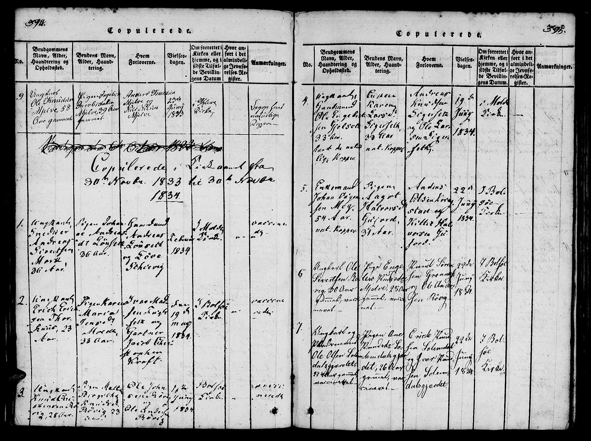 Ministerialprotokoller, klokkerbøker og fødselsregistre - Møre og Romsdal, SAT/A-1454/555/L0652: Parish register (official) no. 555A03, 1817-1843, p. 394-395