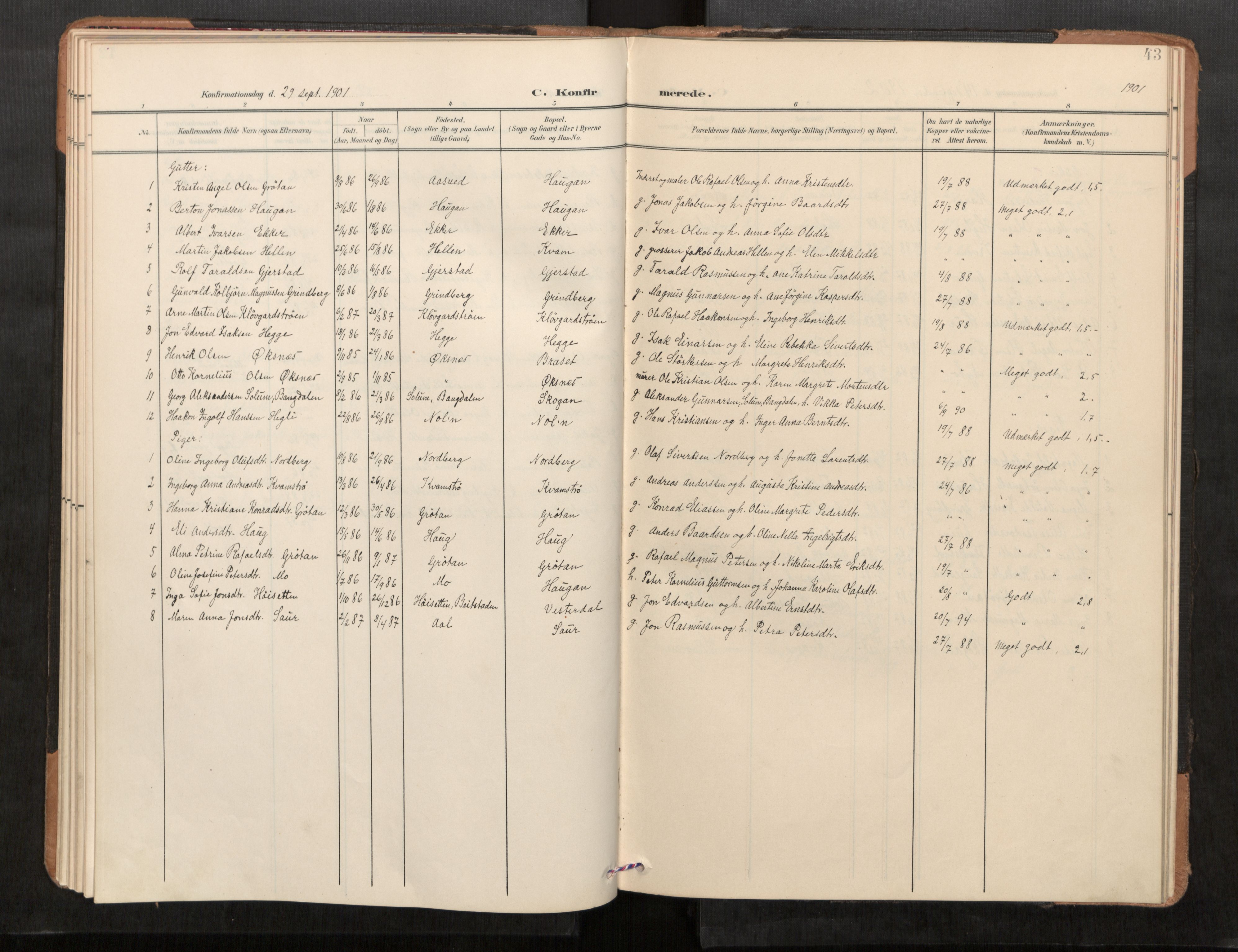 Stod sokneprestkontor, SAT/A-1164/1/I/I1/I1a/L0001: Parish register (official) no. 1, 1900-1912, p. 43