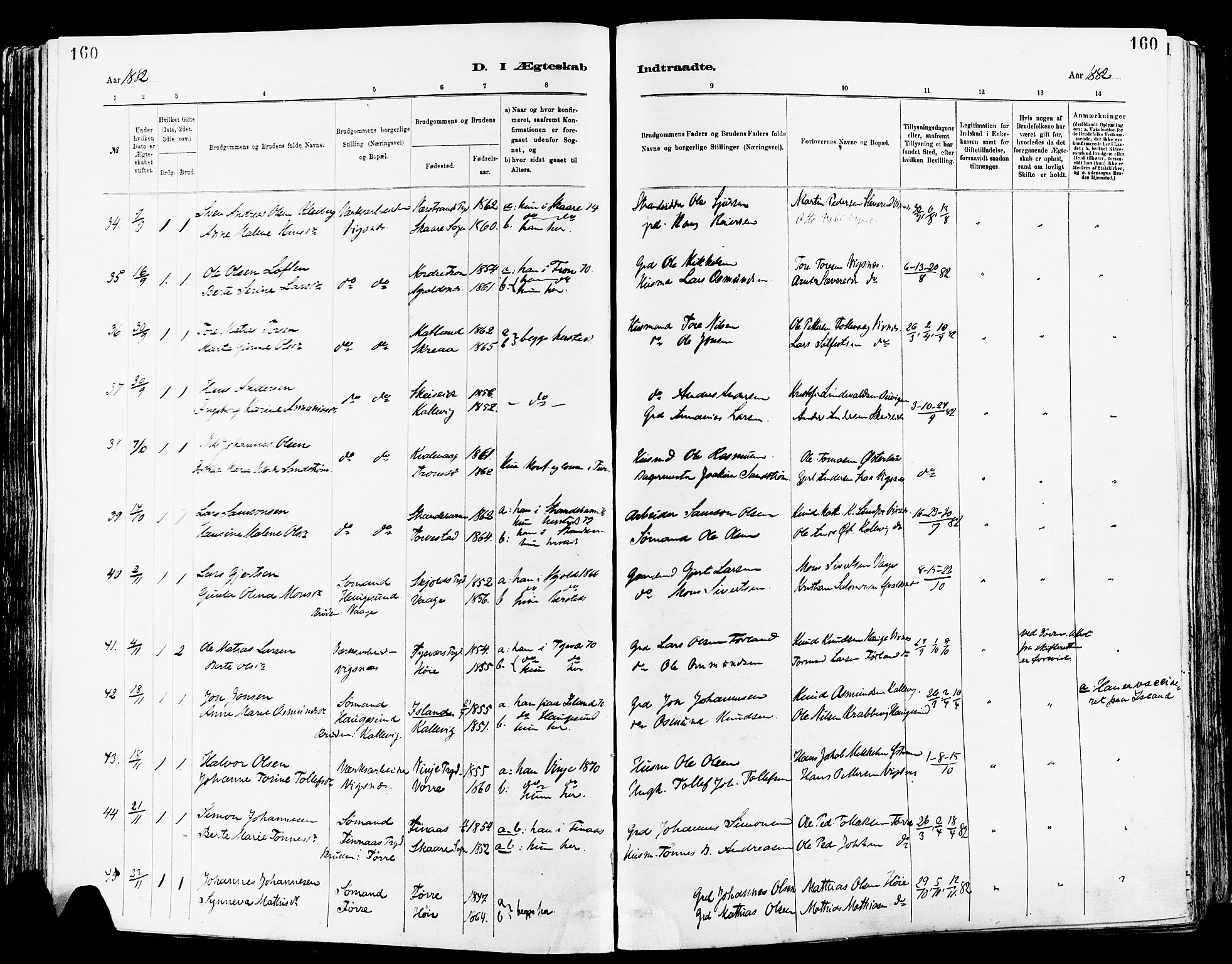 Avaldsnes sokneprestkontor, SAST/A -101851/H/Ha/Haa/L0015: Parish register (official) no. A 15, 1880-1906, p. 160