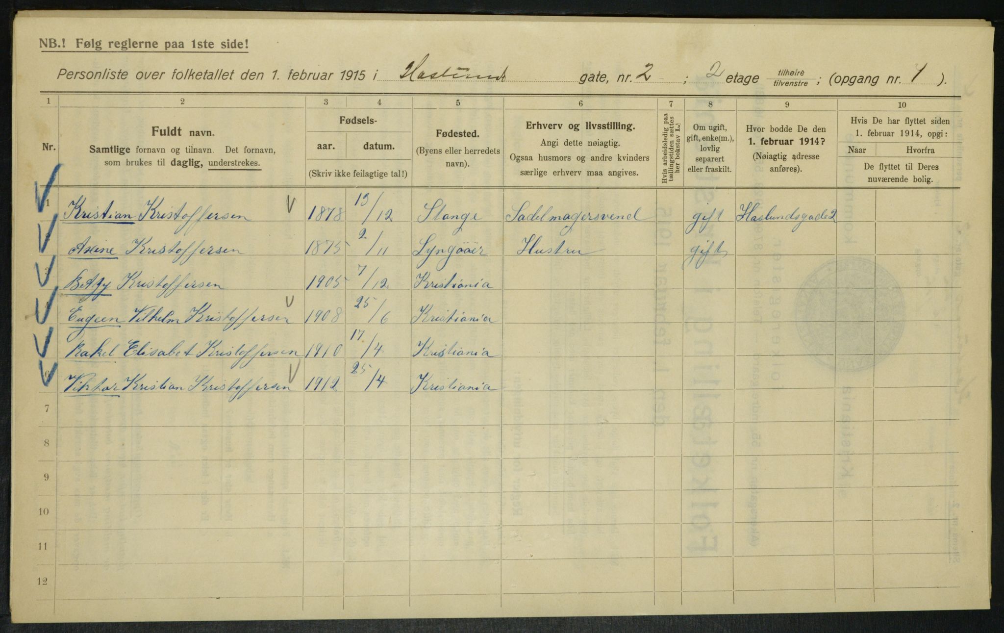 OBA, Municipal Census 1915 for Kristiania, 1915, p. 26274