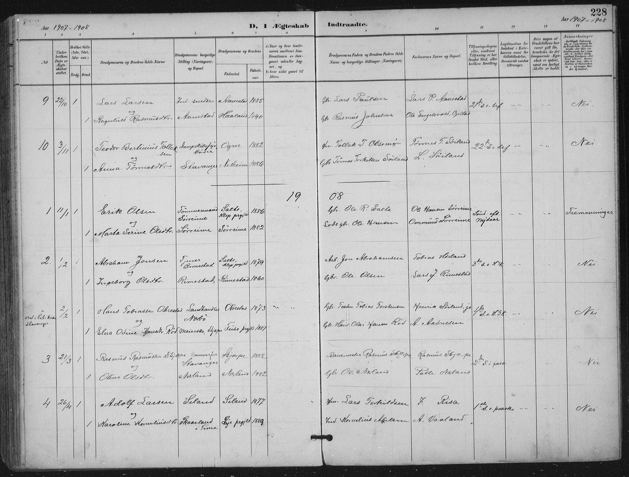 Hå sokneprestkontor, AV/SAST-A-101801/002/B/L0001: Parish register (official) no. A 11, 1897-1924, p. 228