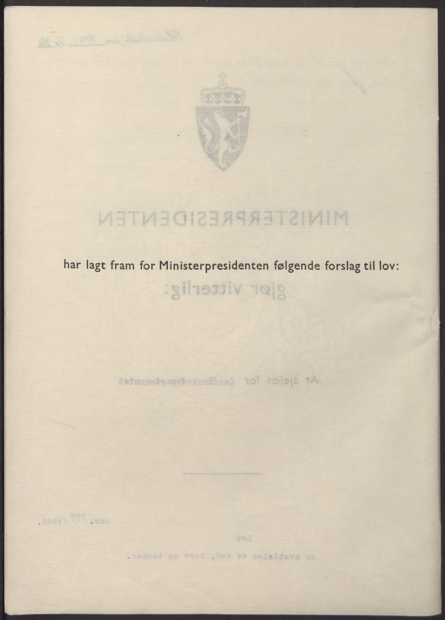 NS-administrasjonen 1940-1945 (Statsrådsekretariatet, de kommisariske statsråder mm), RA/S-4279/D/Db/L0098: Lover II, 1942, p. 418