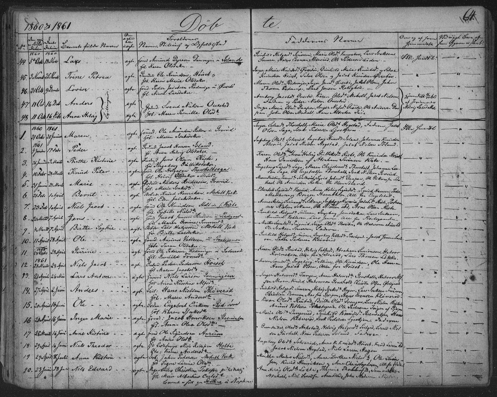 Siljan kirkebøker, SAKO/A-300/F/Fa/L0001: Parish register (official) no. 1, 1831-1870, p. 64