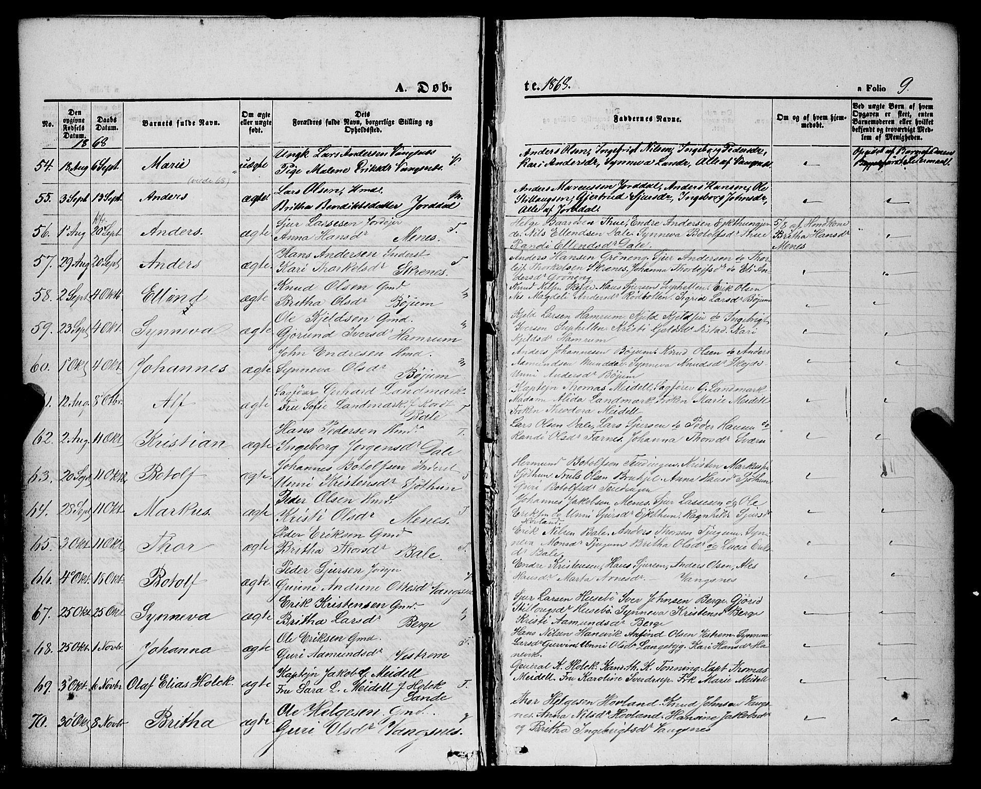 Balestrand sokneprestembete, SAB/A-79601/H/Haa/Haaa/L0003: Parish register (official) no. A 3, 1867-1878, p. 9