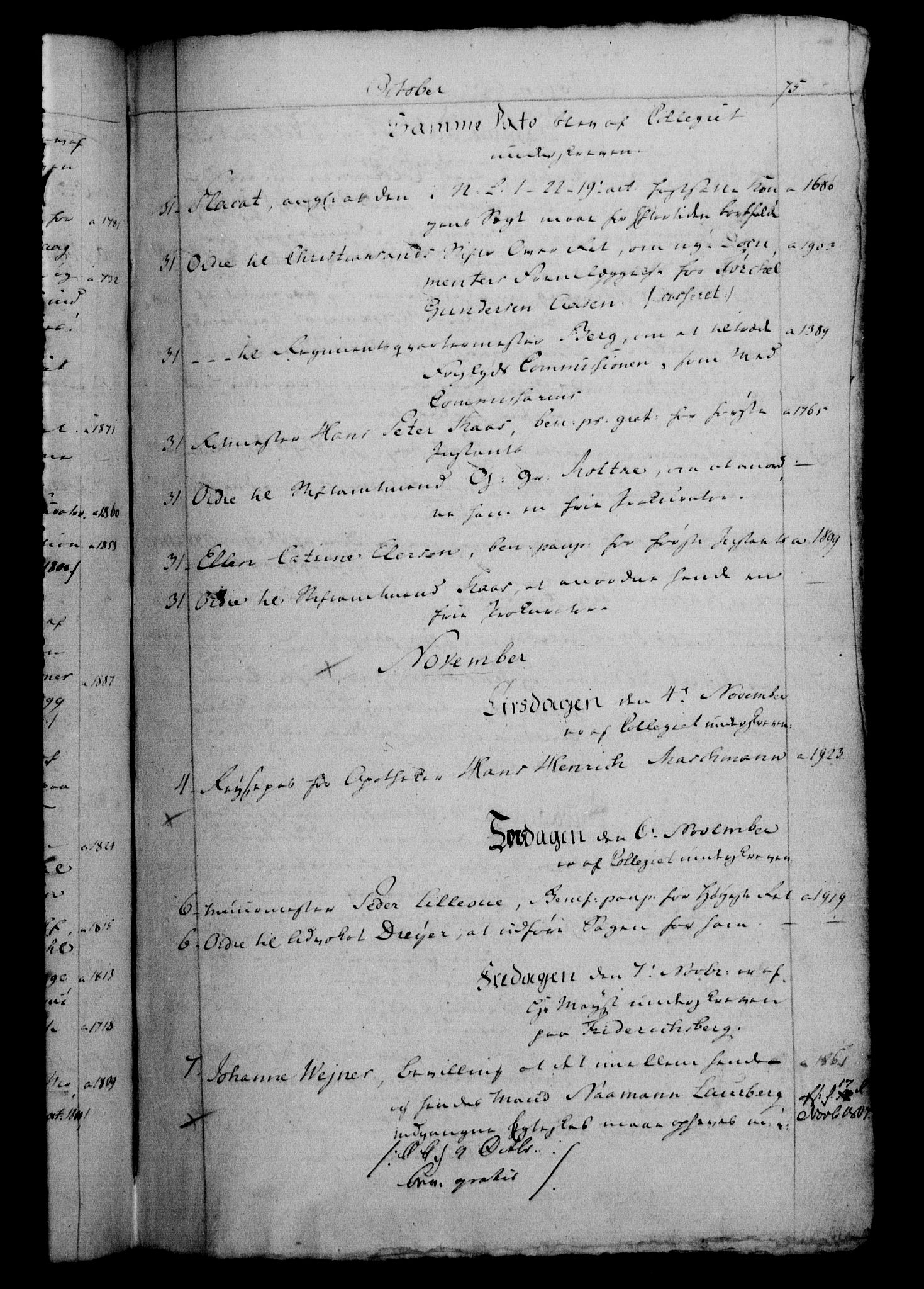 Danske Kanselli 1800-1814, RA/EA-3024/H/Hf/Hfb/Hfbc/L0001: Underskrivelsesbok m. register, 1800, p. 75
