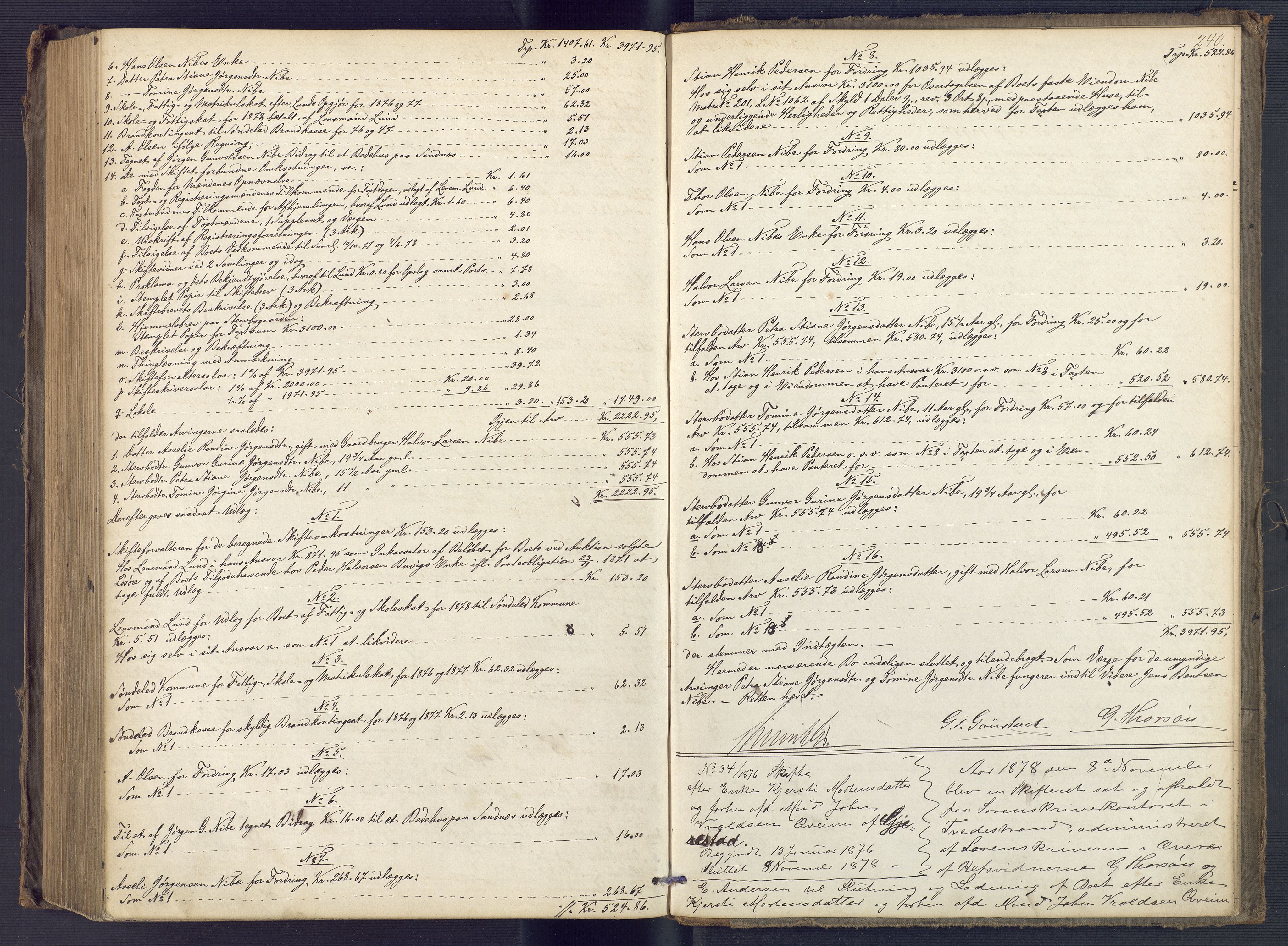 Holt sorenskriveri, AV/SAK-1221-0002/H/Hc/L0032: Skifteutlodningsprotokoll nr. 7, 1874-1879, p. 239b-240a