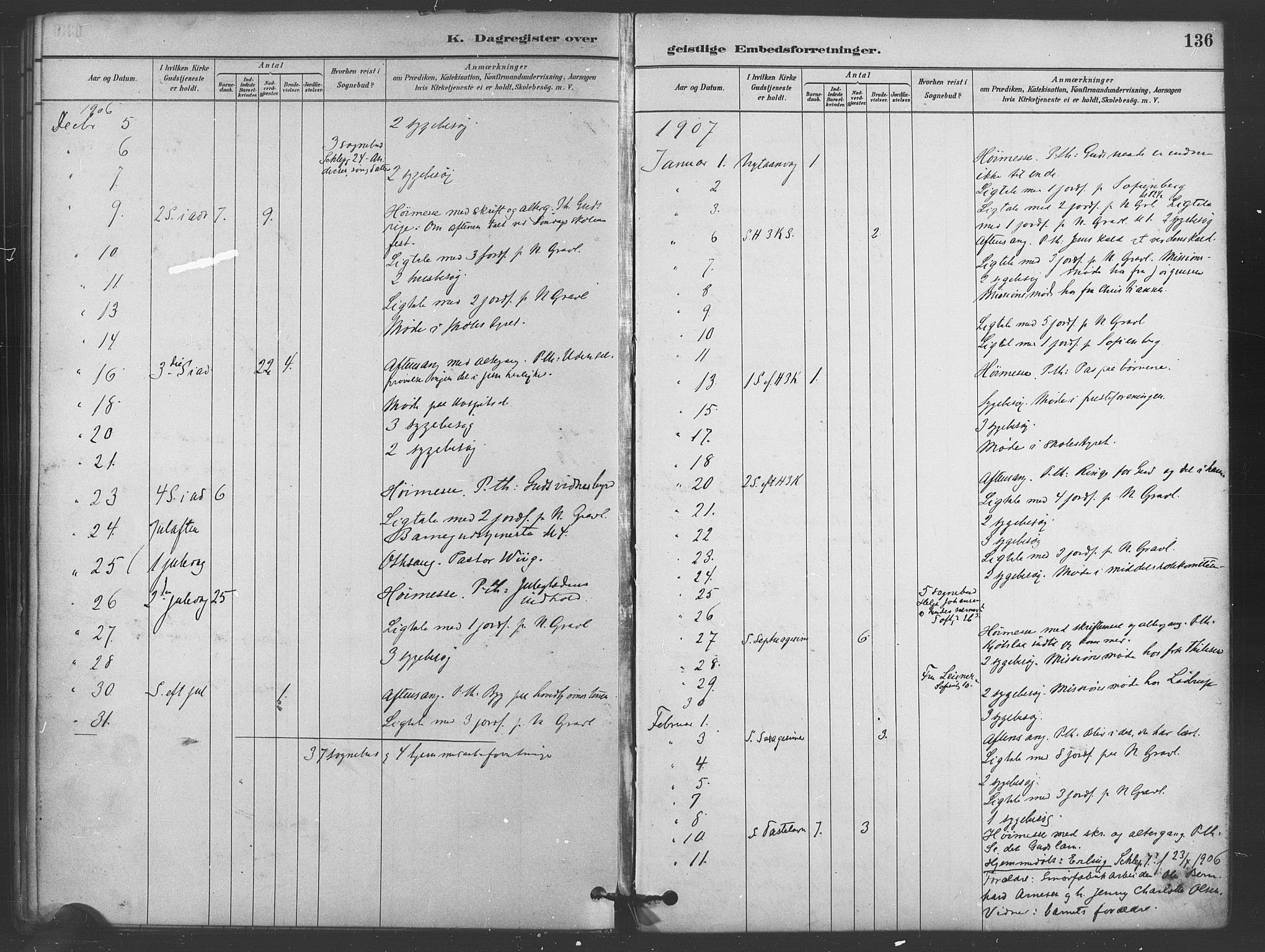 Paulus prestekontor Kirkebøker, AV/SAO-A-10871/I/Ib/L0001: Diary records no. II 1, 1882-1910, p. 136