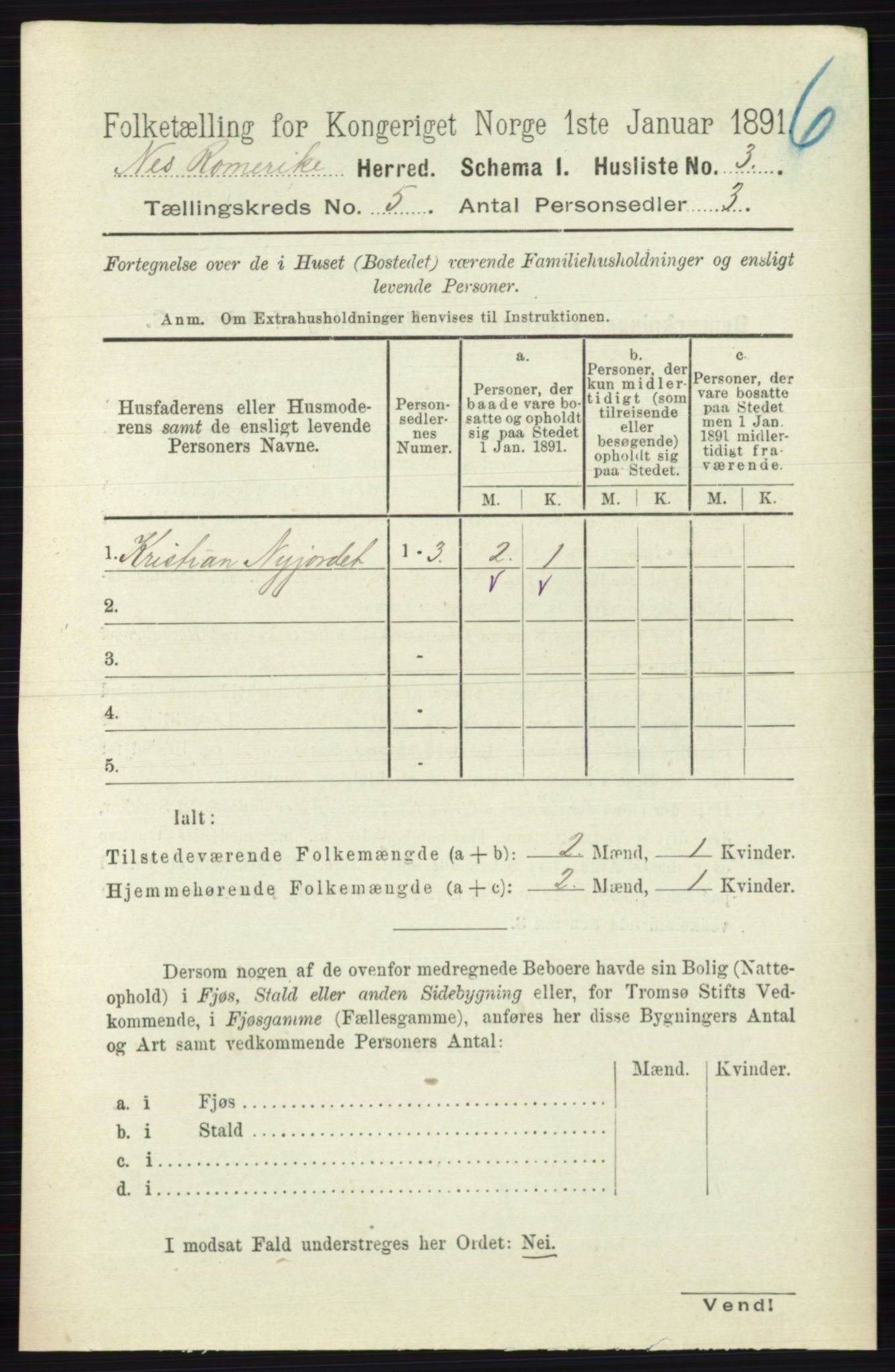 RA, 1891 census for 0236 Nes, 1891, p. 2704