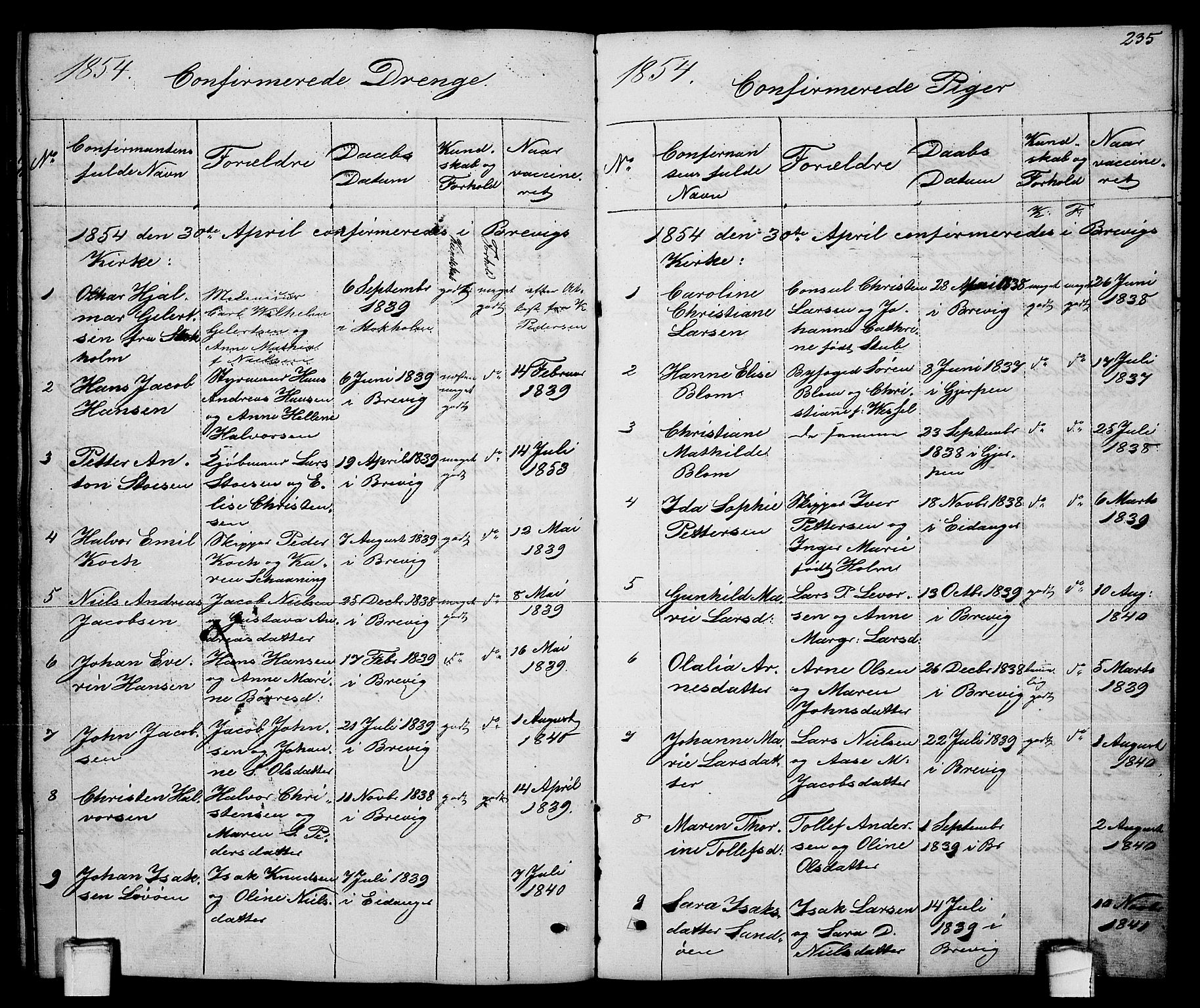 Brevik kirkebøker, AV/SAKO-A-255/G/Ga/L0002: Parish register (copy) no. 2, 1846-1865, p. 235