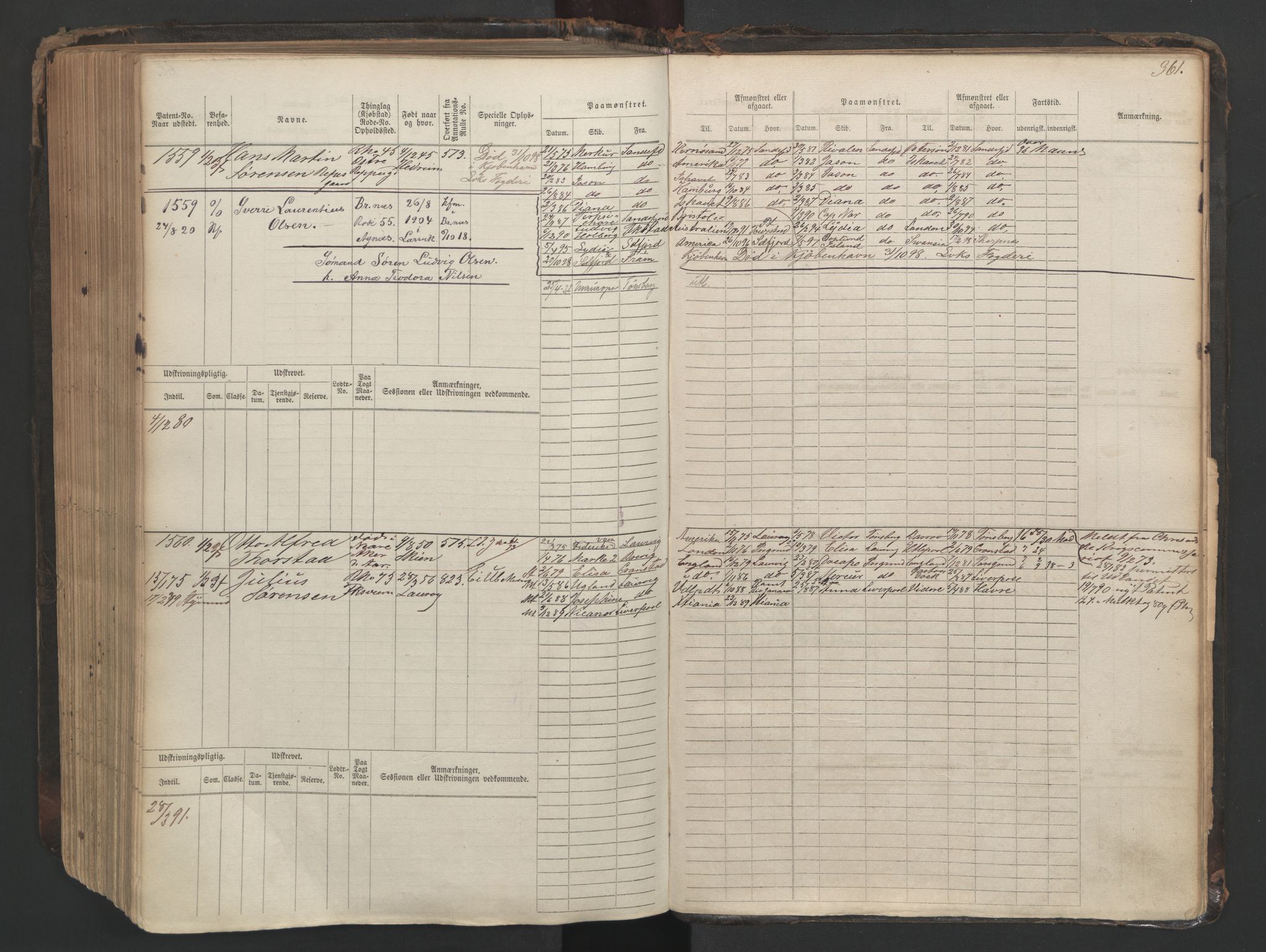 Larvik innrulleringskontor, AV/SAKO-A-787/F/Fc/L0003: Hovedrulle, 1868, p. 361