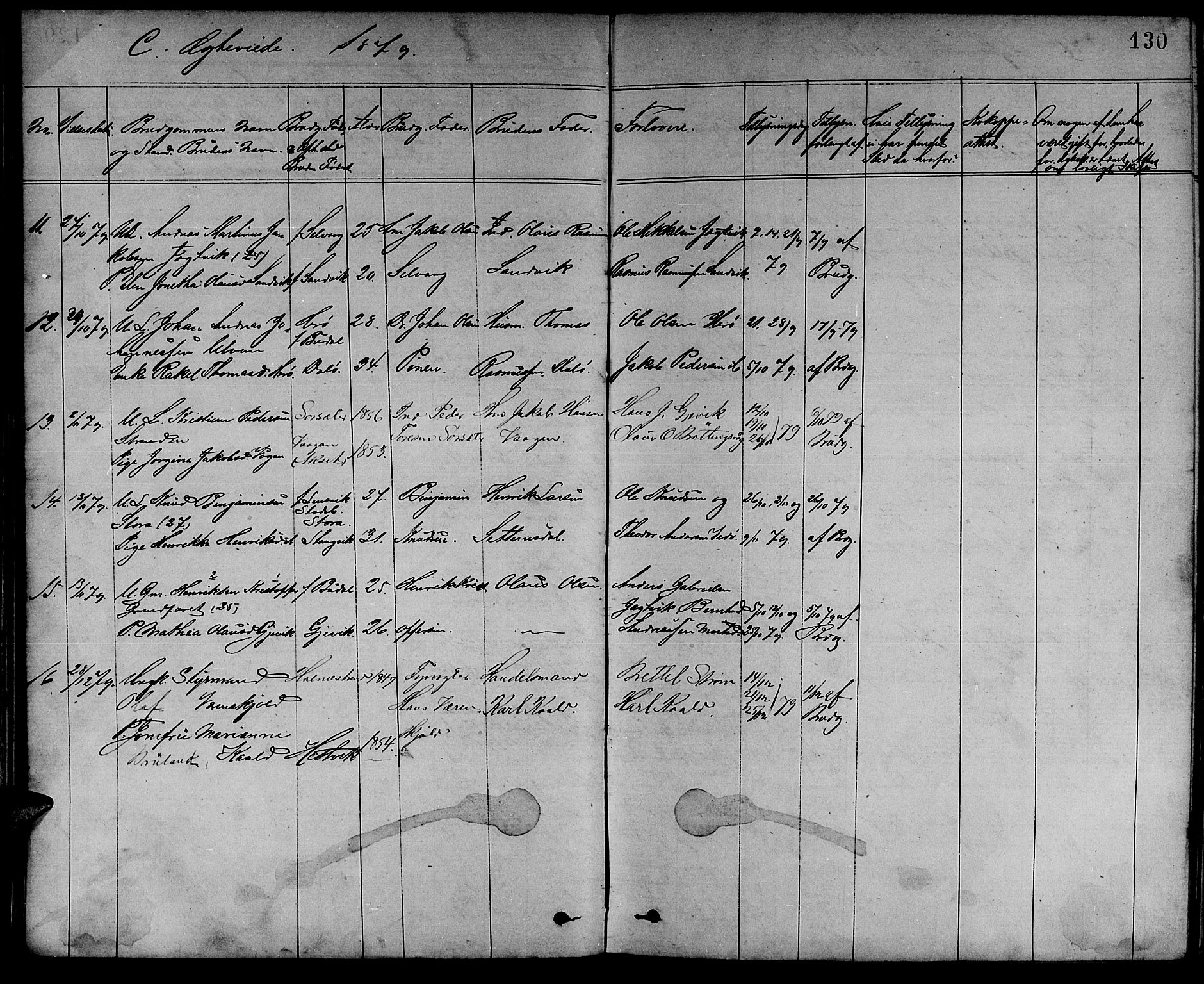 Ministerialprotokoller, klokkerbøker og fødselsregistre - Sør-Trøndelag, SAT/A-1456/637/L0561: Parish register (copy) no. 637C02, 1873-1882, p. 130