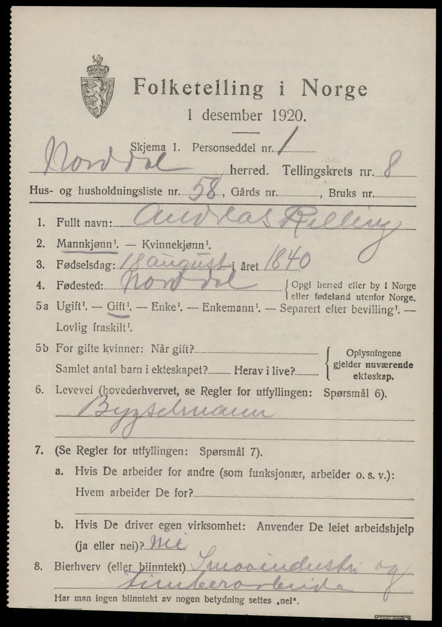 SAT, 1920 census for Norddal, 1920, p. 4779