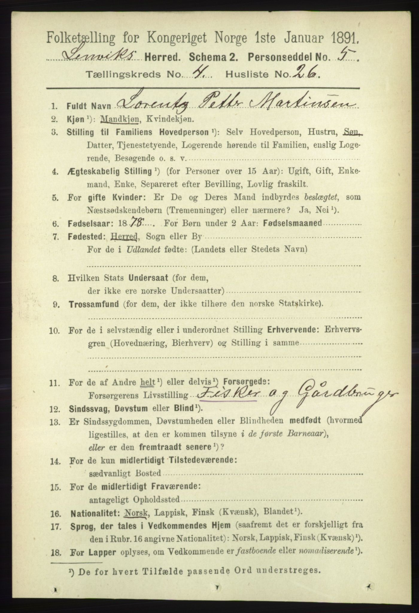 RA, 1891 census for 1931 Lenvik, 1891, p. 2073