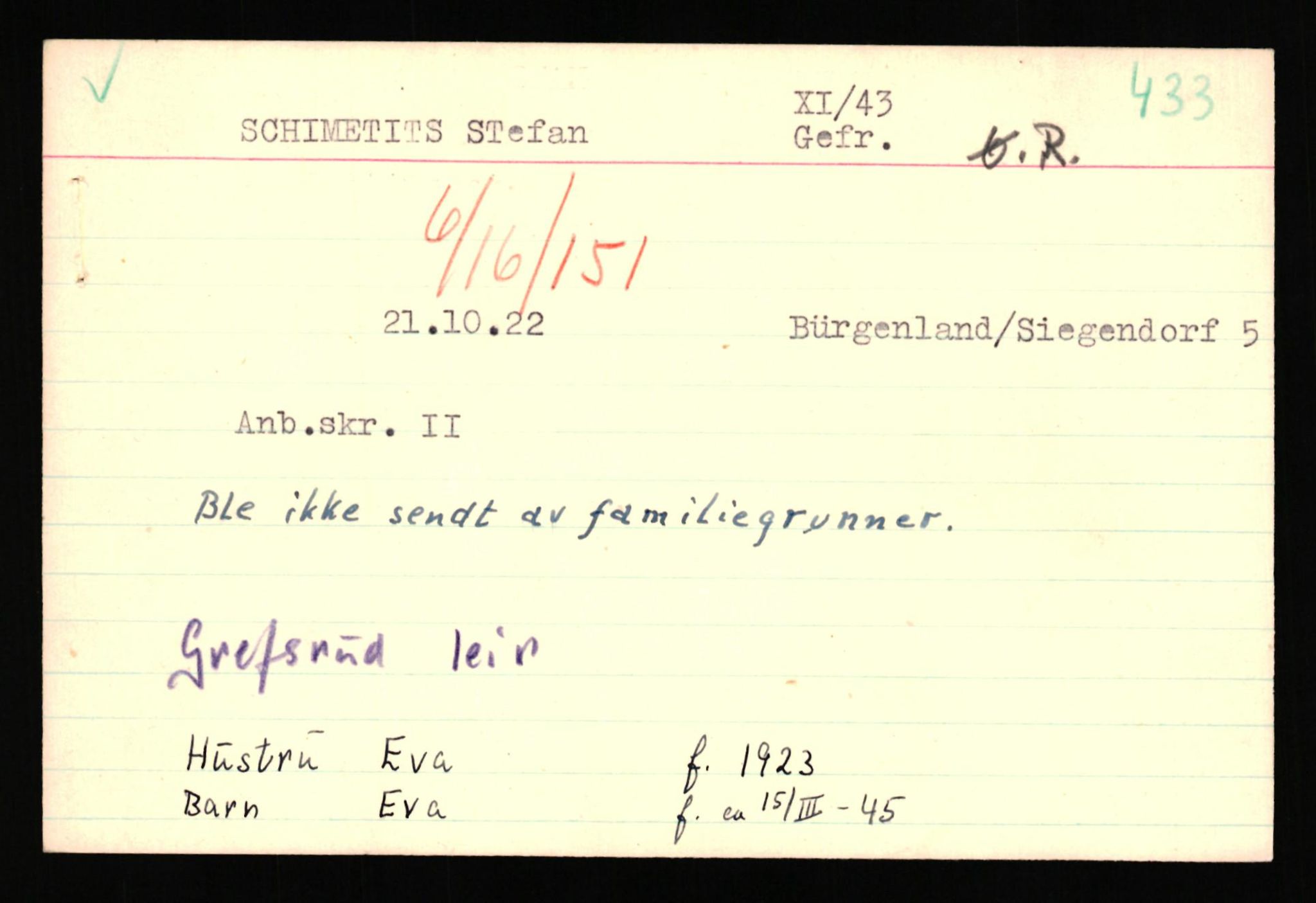 Forsvaret, Forsvarets overkommando II, AV/RA-RAFA-3915/D/Db/L0040: CI Questionaires. Tyske okkupasjonsstyrker i Norge. Østerrikere., 1945-1946, p. 167