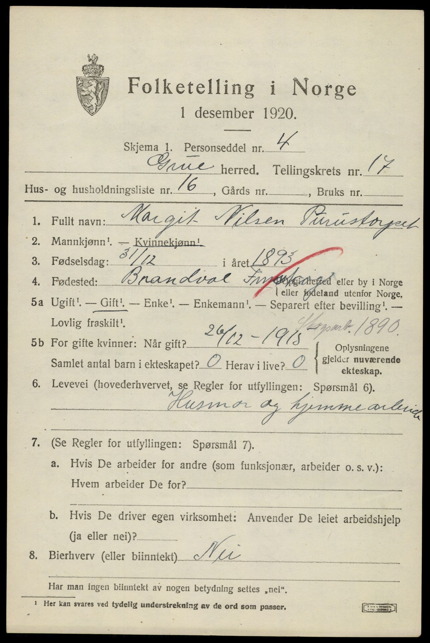 SAH, 1920 census for Grue, 1920, p. 13967